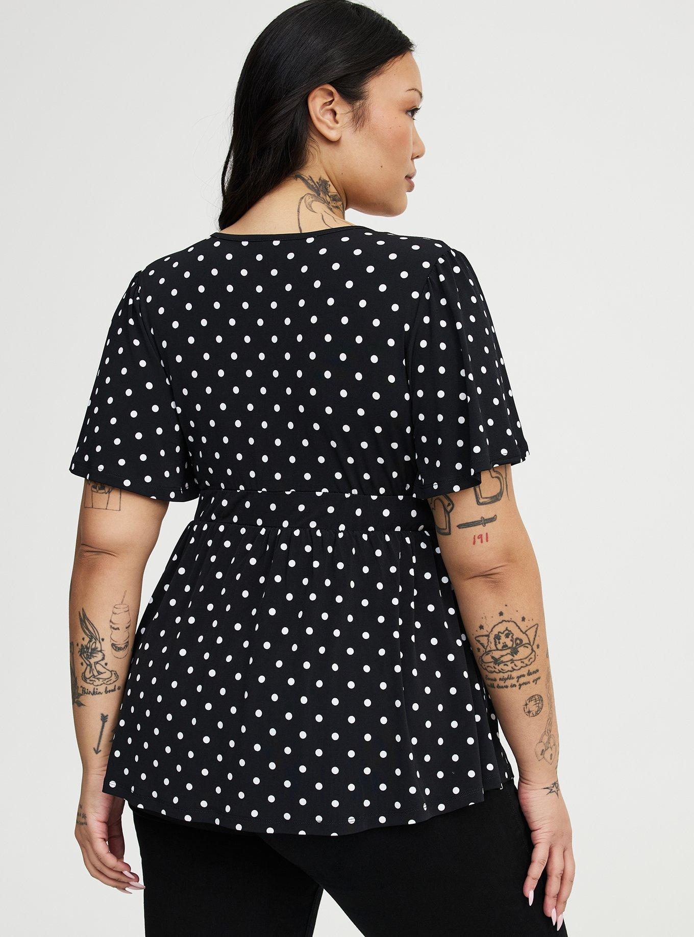 Flutter Sleeve Surplice Babydoll Top, CLOSE DOT BLACK, alternate