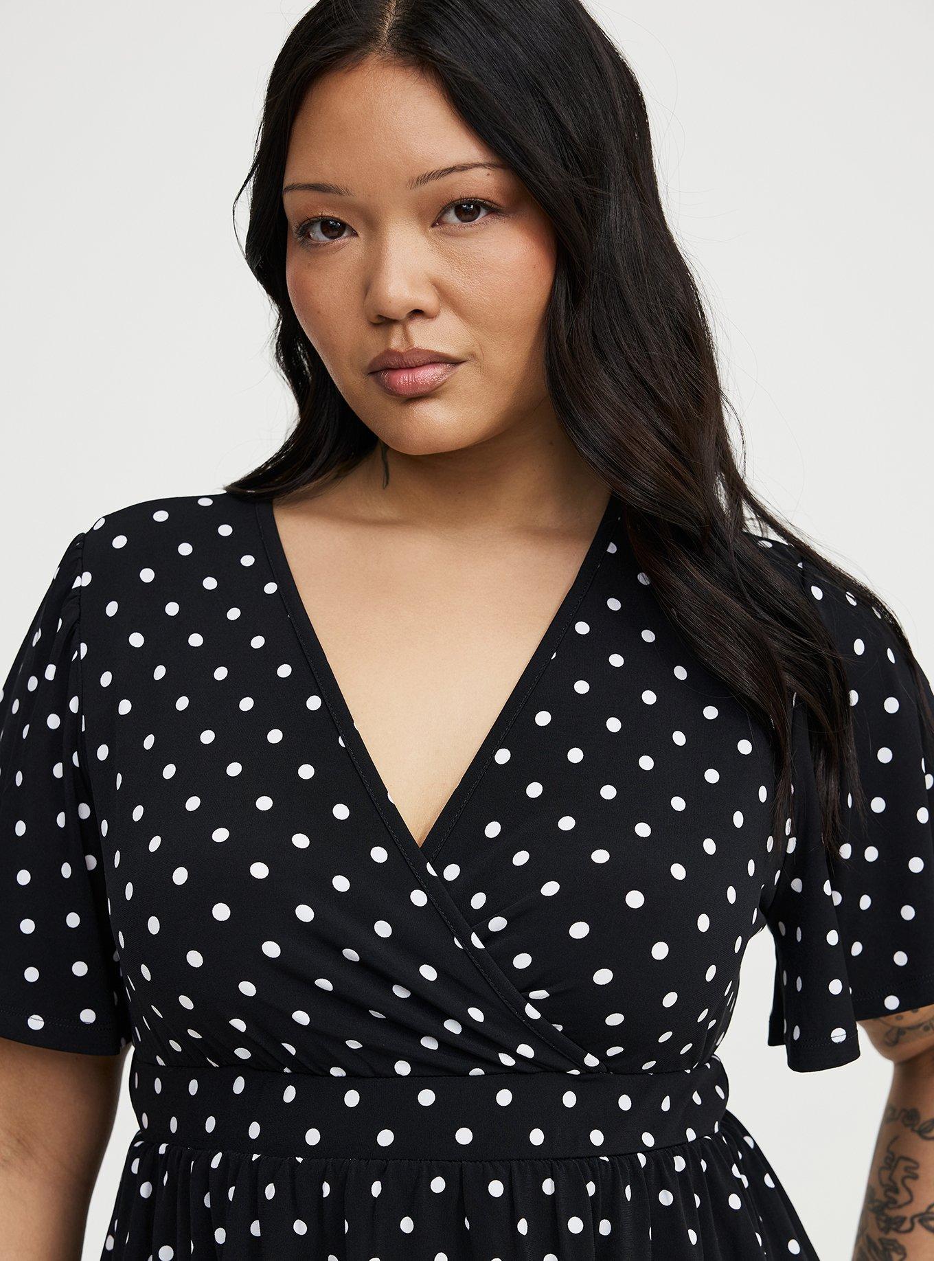 Flutter Sleeve Surplice Babydoll Top, CLOSE DOT BLACK, alternate