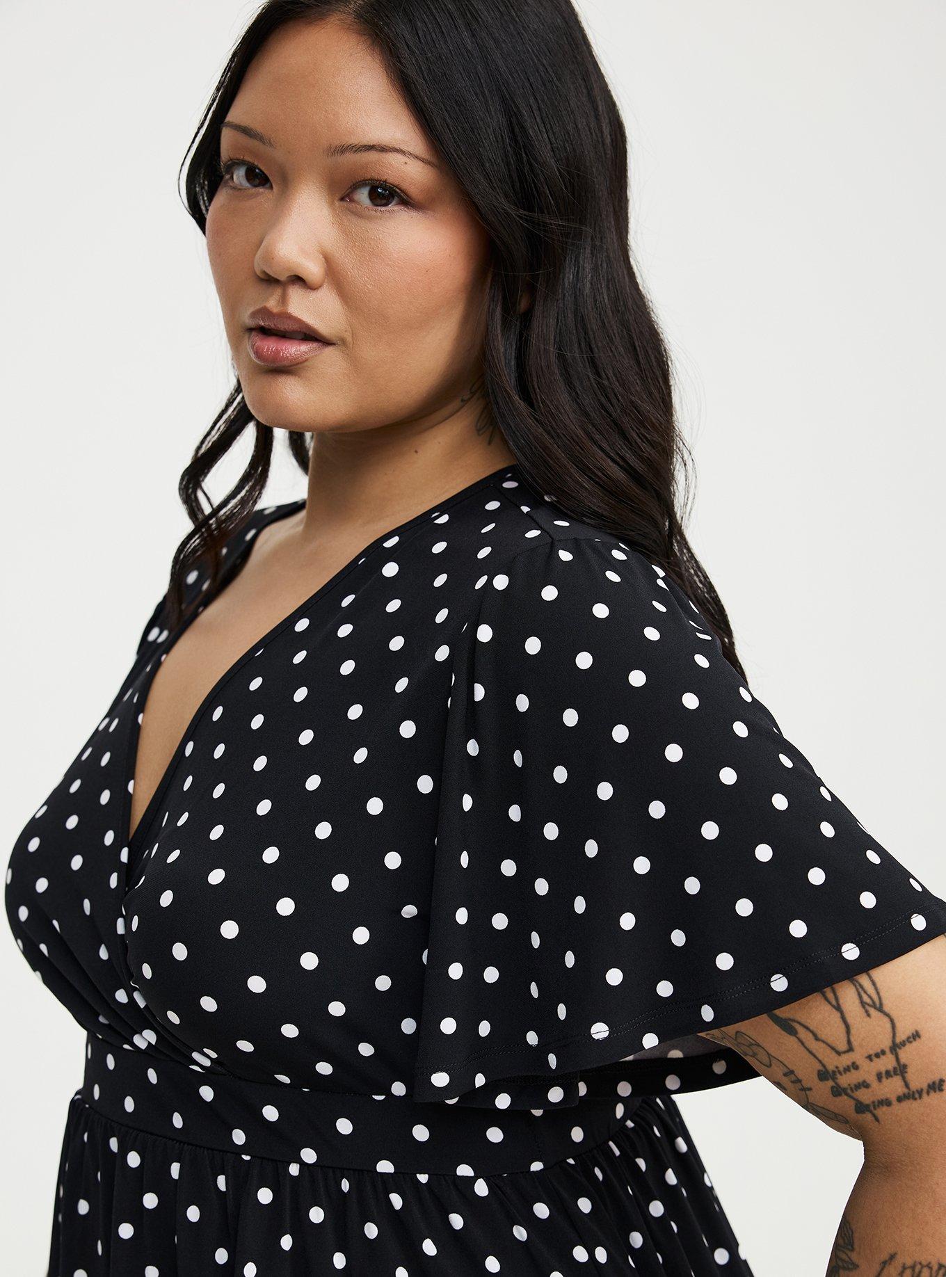 Flutter Sleeve Surplice Babydoll Top, CLOSE DOT BLACK, alternate