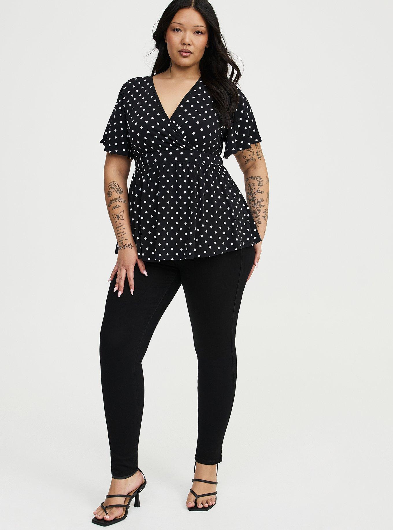 Flutter Sleeve Surplice Babydoll Top, CLOSE DOT BLACK, alternate