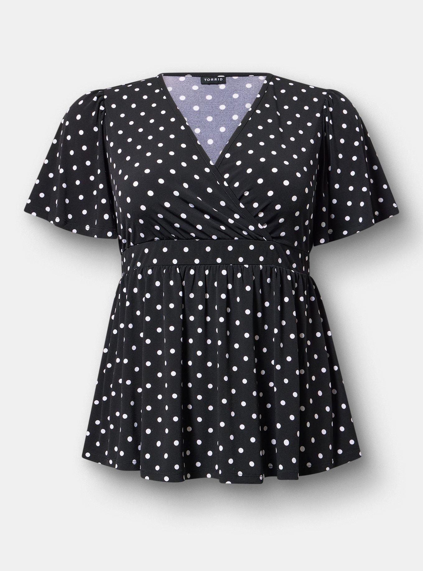 Flutter Sleeve Surplice Babydoll Top, CLOSE DOT BLACK, hi-res