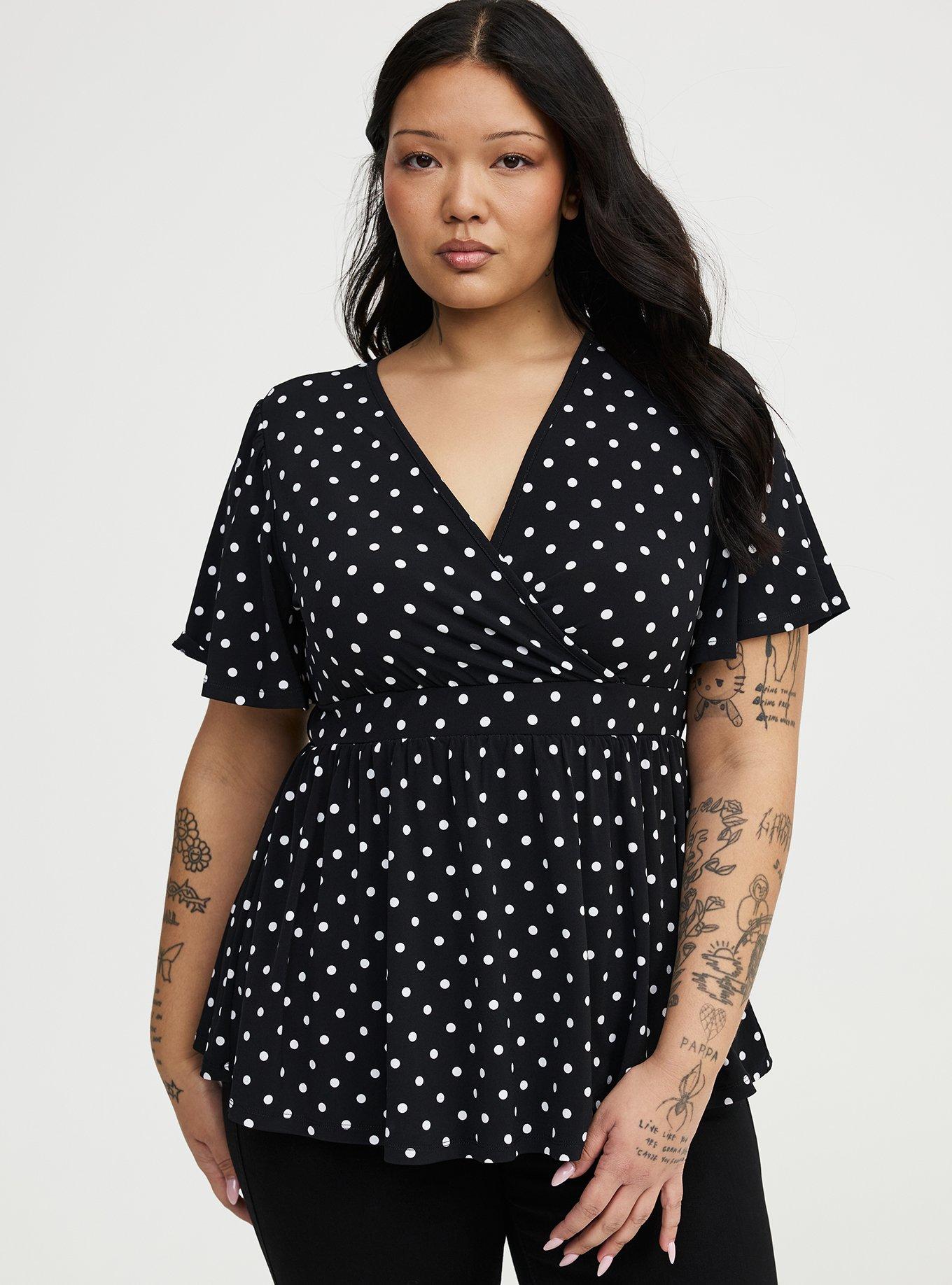 Flutter Sleeve Surplice Babydoll Top, CLOSE DOT BLACK, hi-res