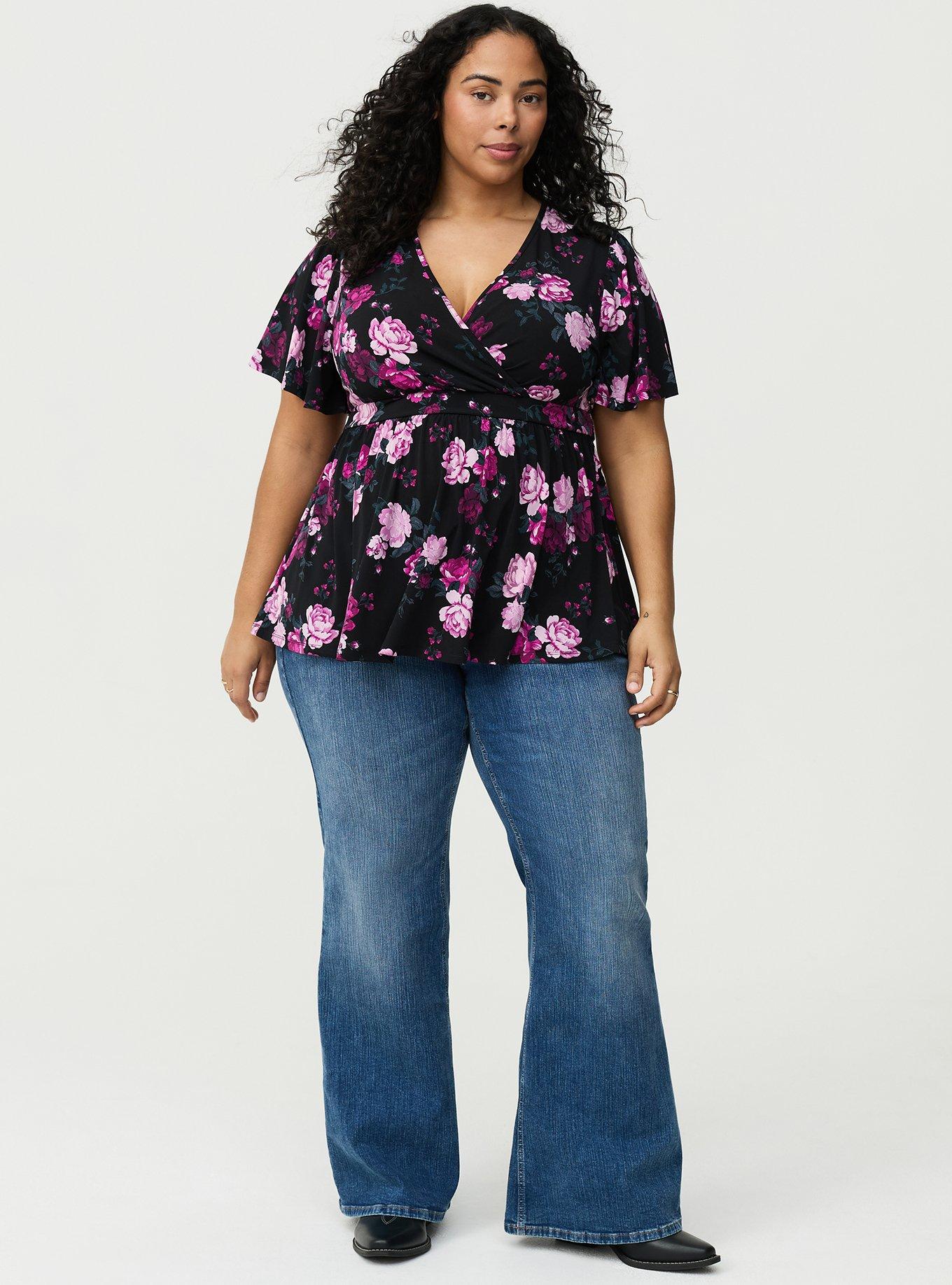 Flutter Sleeve Surplice Babydoll Top, ROSE BUSH FLORAL MULTI, alternate