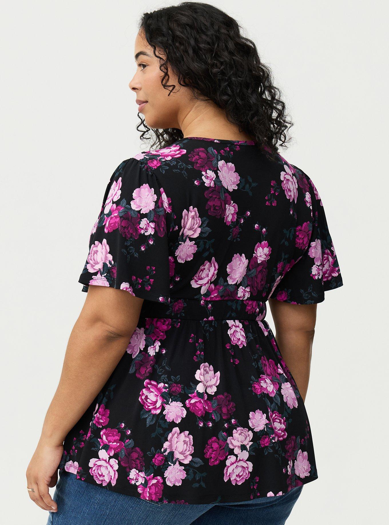 Flutter Sleeve Surplice Babydoll Top, ROSE BUSH FLORAL MULTI, alternate