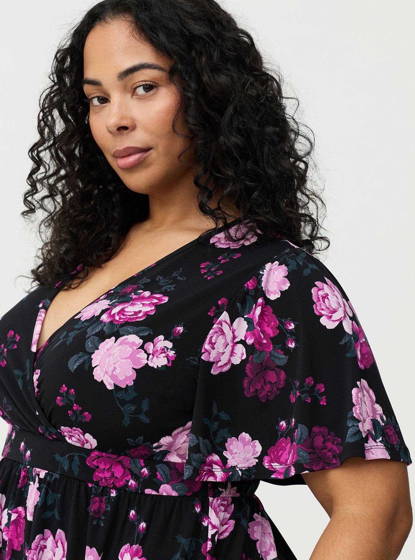 Flutter Sleeve Surplice Babydoll Top, ROSE BUSH FLORAL MULTI, alternate