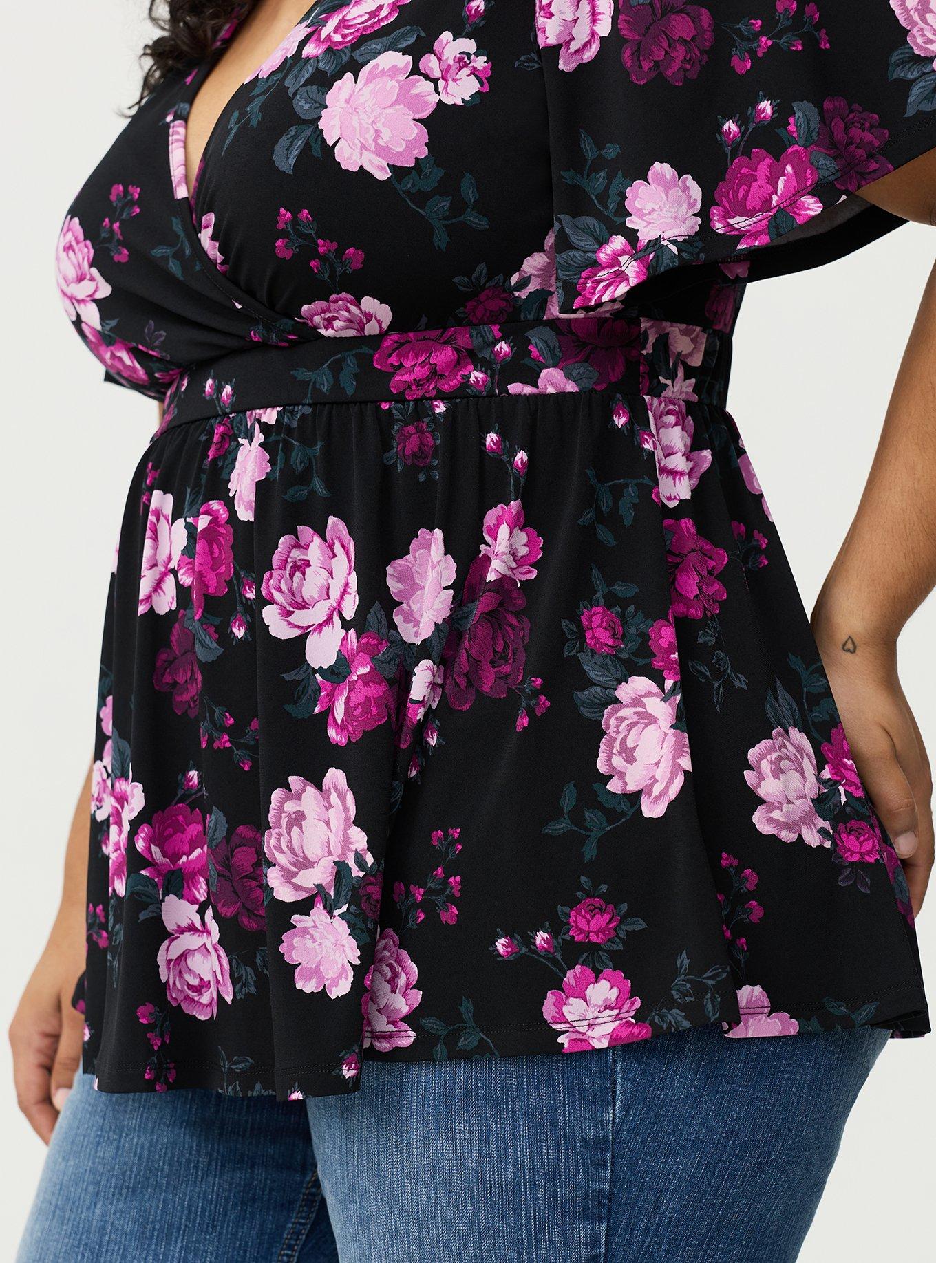 Flutter Sleeve Surplice Babydoll Top, ROSE BUSH FLORAL MULTI, alternate