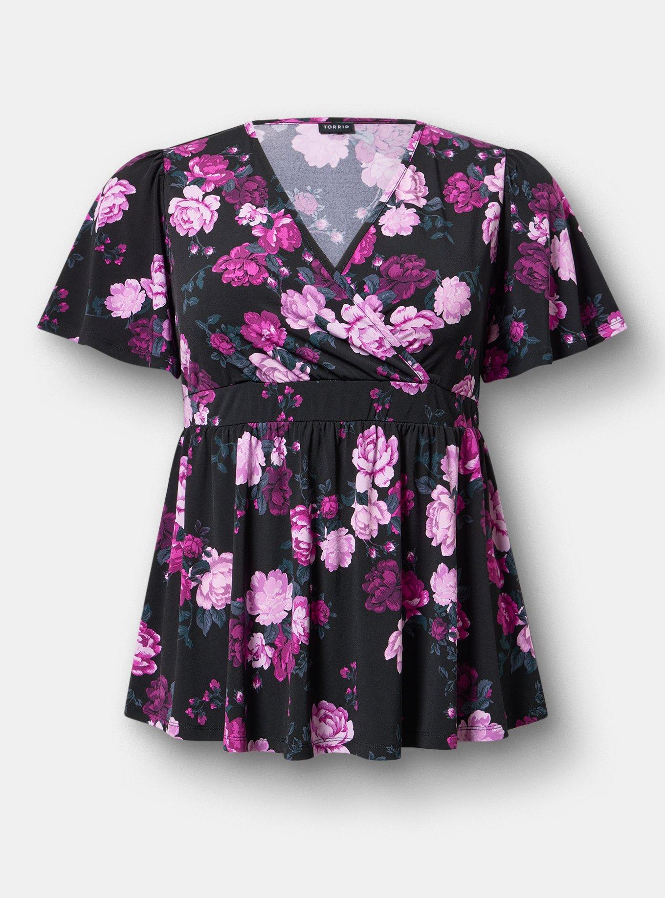 Flutter Sleeve Surplice Babydoll Top, ROSE BUSH FLORAL MULTI, hi-res