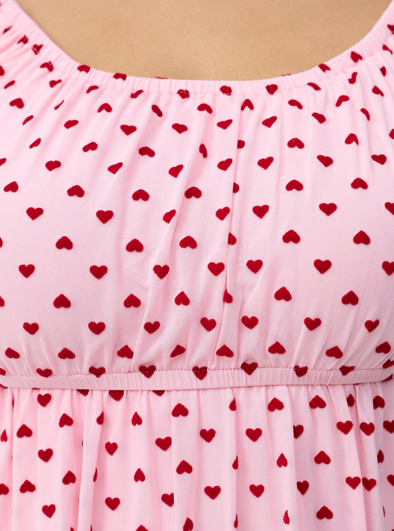 Flocked Mesh Babydoll Top, JESTER RED TICKLED PINK FLOCKED HEARTS, alternate