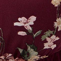 Plus Size Flocked Mesh Babydoll Top, FALL BOUQUET FLORAL BURGUNDY, swatch