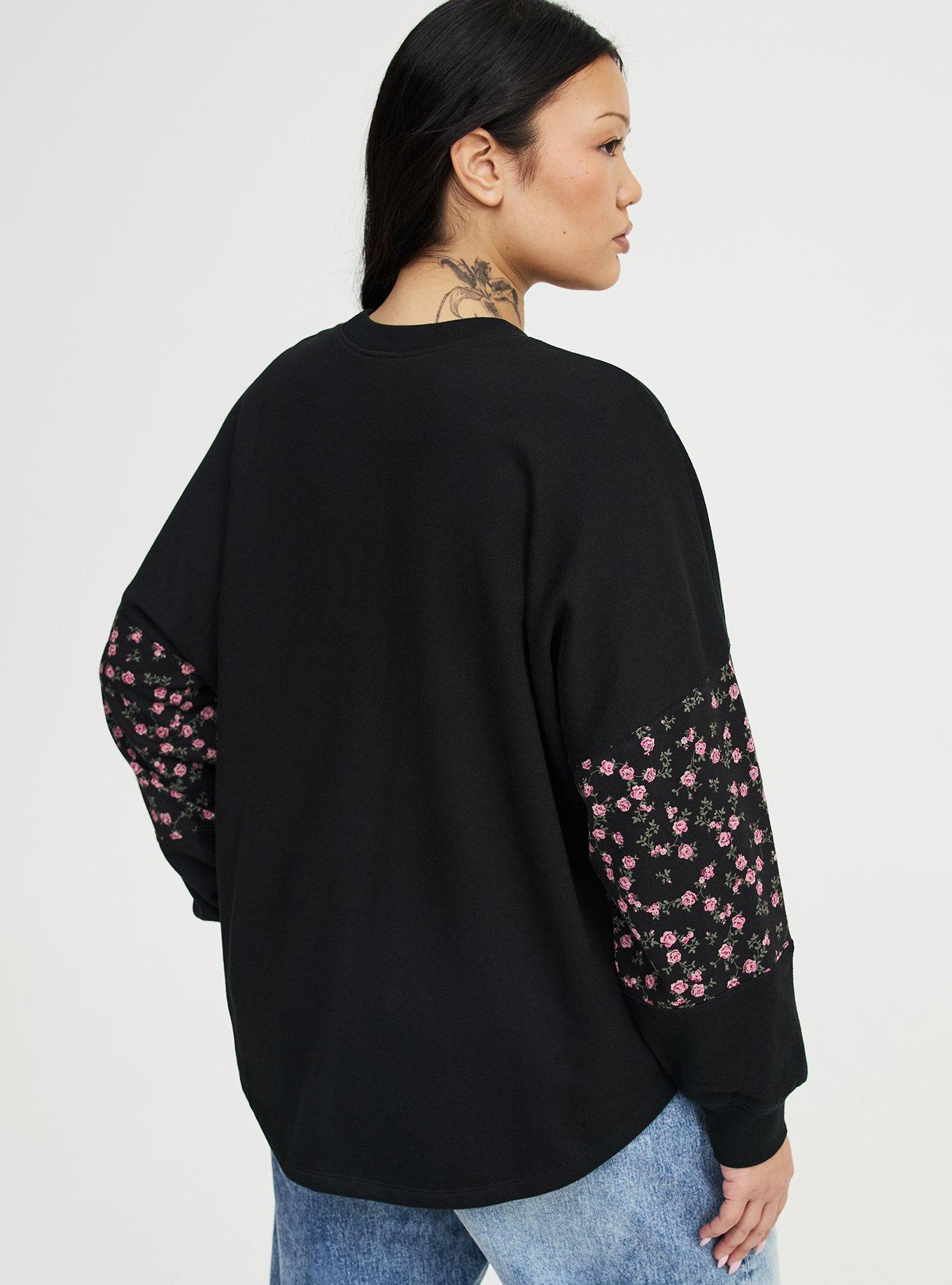 French Terry Contrast Sweatshirt, DEEP BLACK, alternate