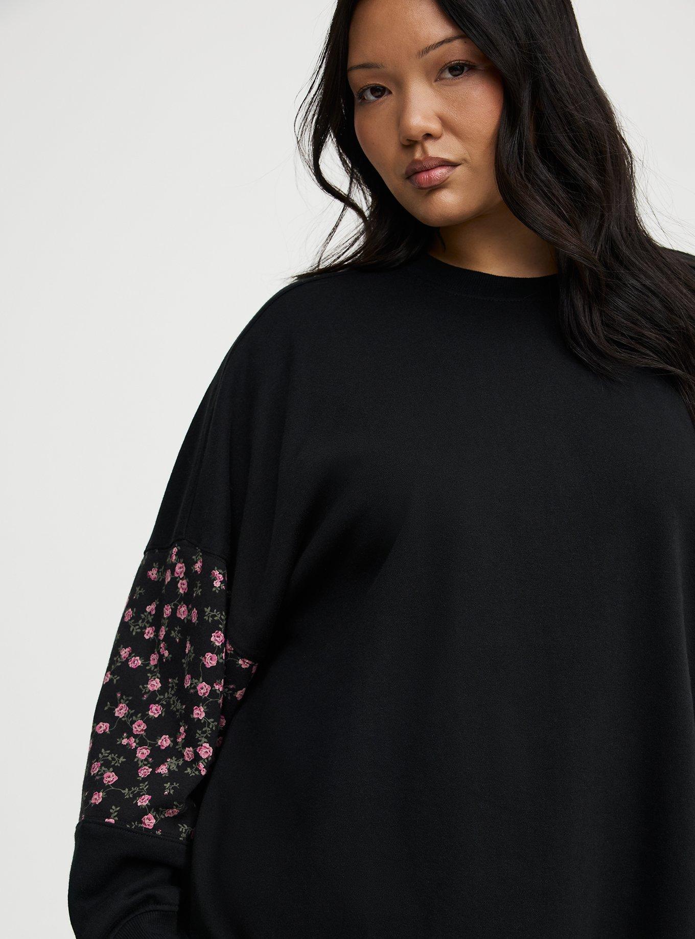 French Terry Contrast Sweatshirt, DEEP BLACK, alternate