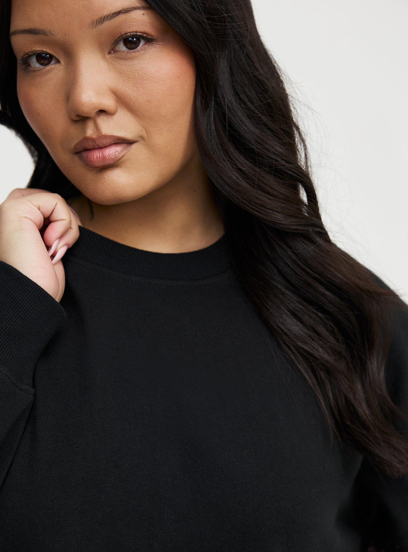 French Terry Contrast Sweatshirt, DEEP BLACK, alternate