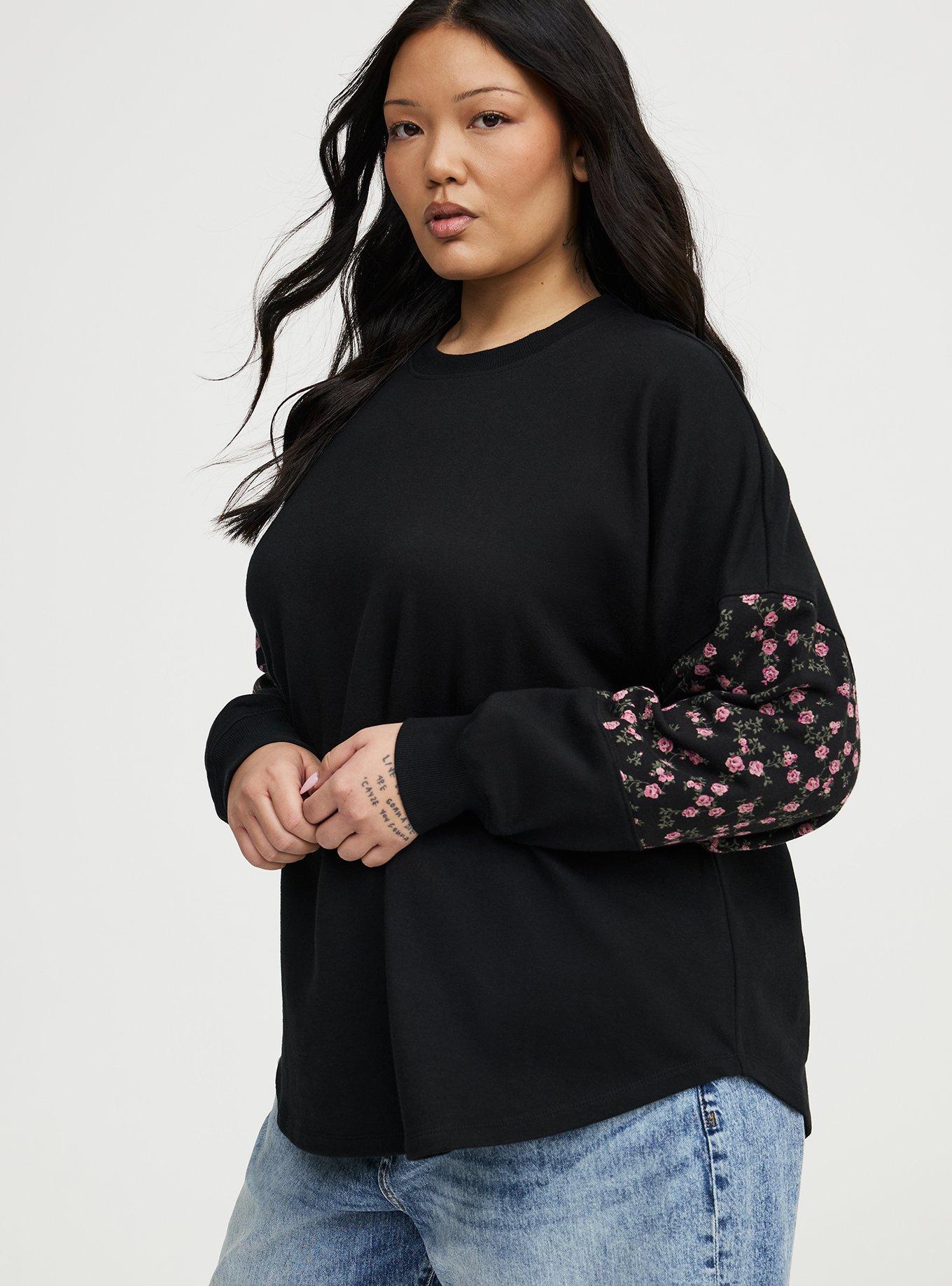 French Terry Contrast Sweatshirt, DEEP BLACK, alternate