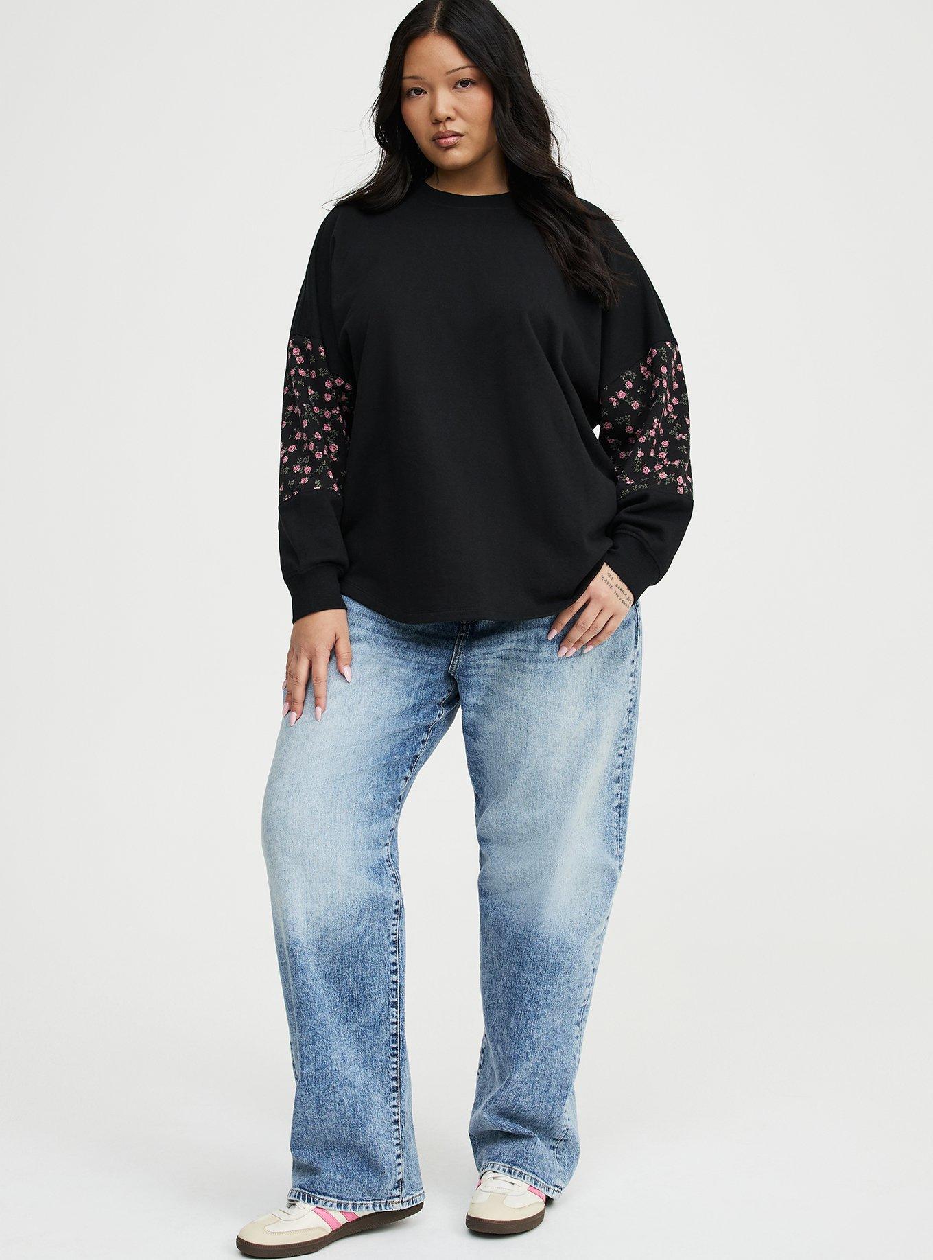 French Terry Contrast Sweatshirt, DEEP BLACK, alternate