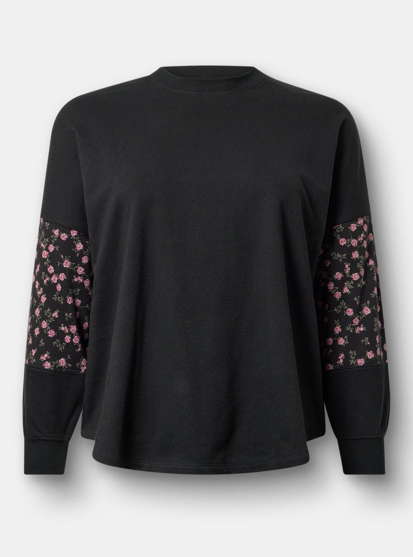 French Terry Contrast Sweatshirt, DEEP BLACK, hi-res