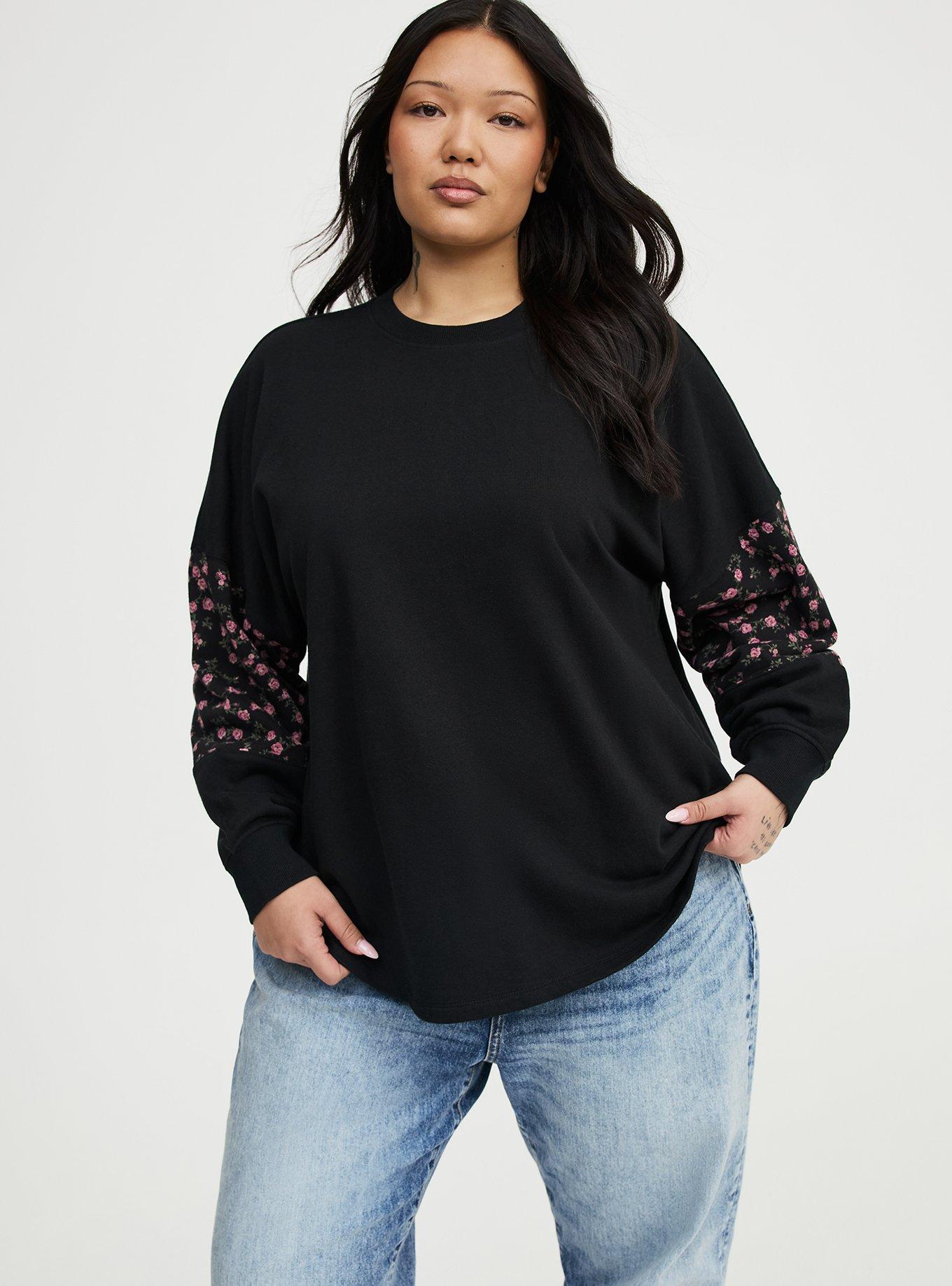 French Terry Contrast Sweatshirt, DEEP BLACK, hi-res