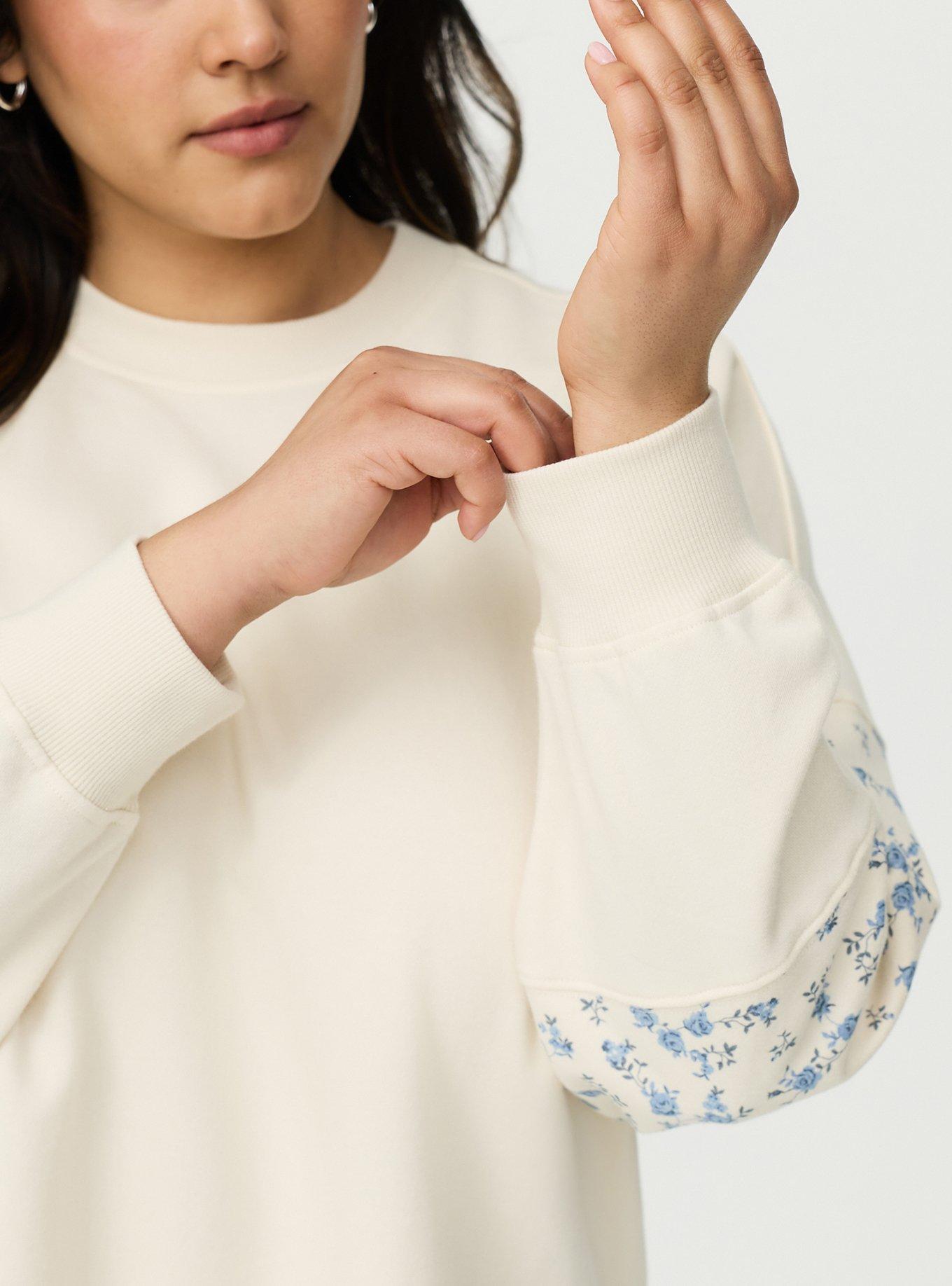 French Terry Contrast Sweatshirt, WHITE SWAN, alternate