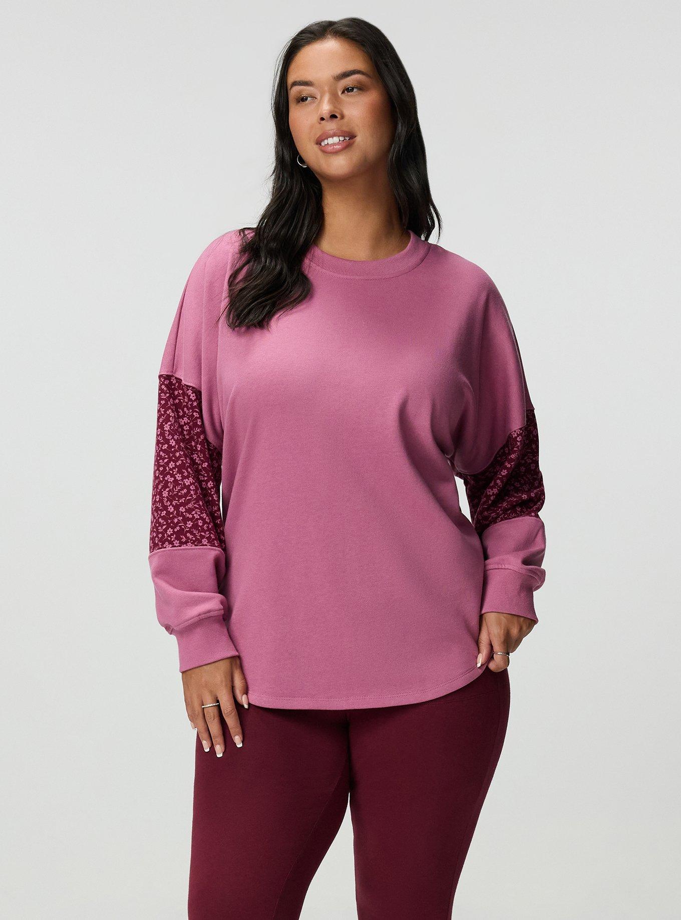 Plus Size French Terry Contrast Sweatshirt, MELLOW MAUVE, alternate