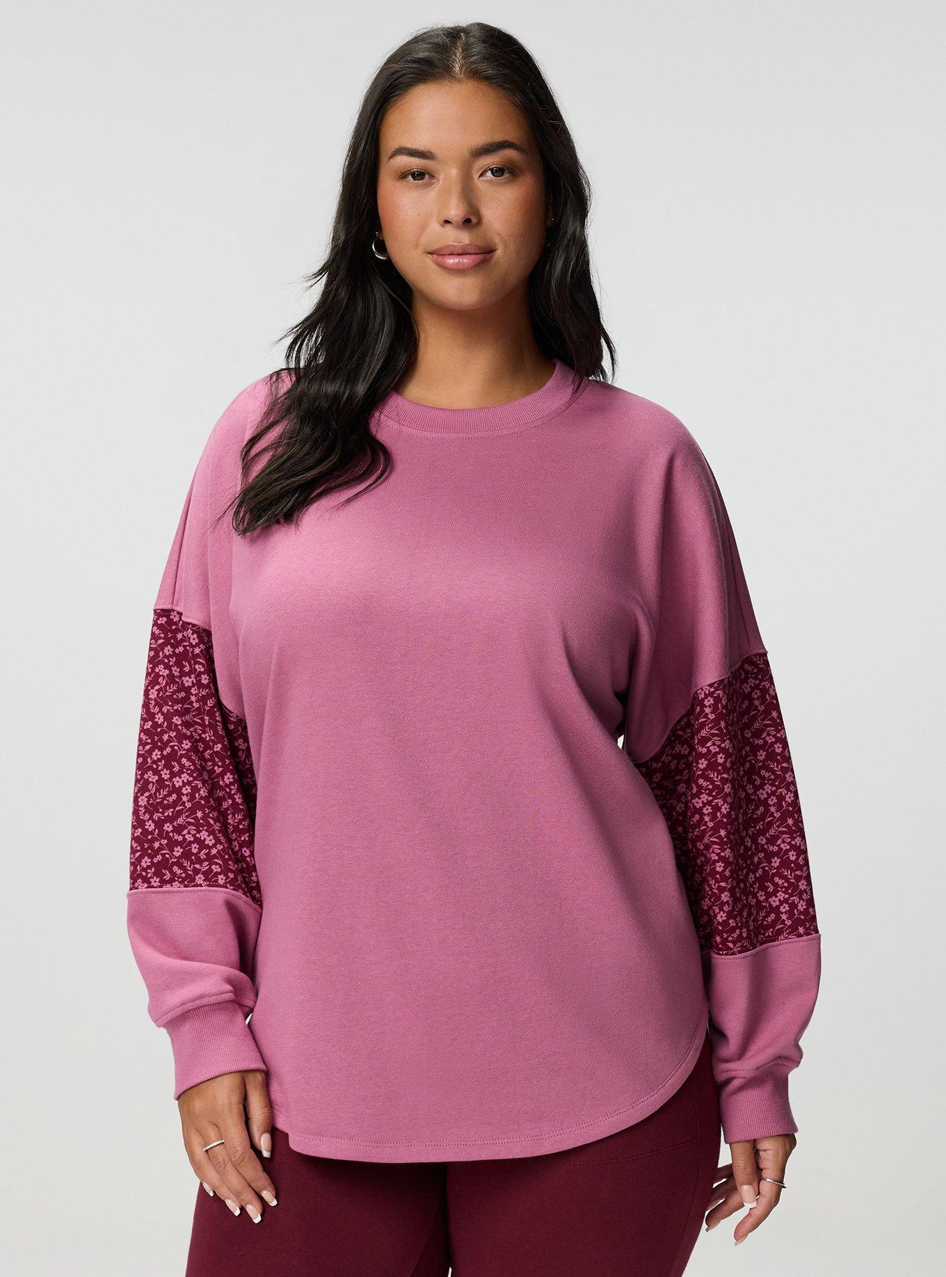 Plus Size French Terry Contrast Sweatshirt, MELLOW MAUVE, hi-res
