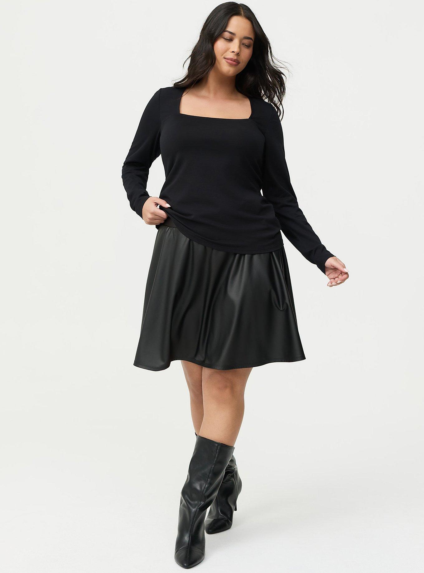 Smoothing Cotton Square Neck Top, DEEP BLACK, alternate