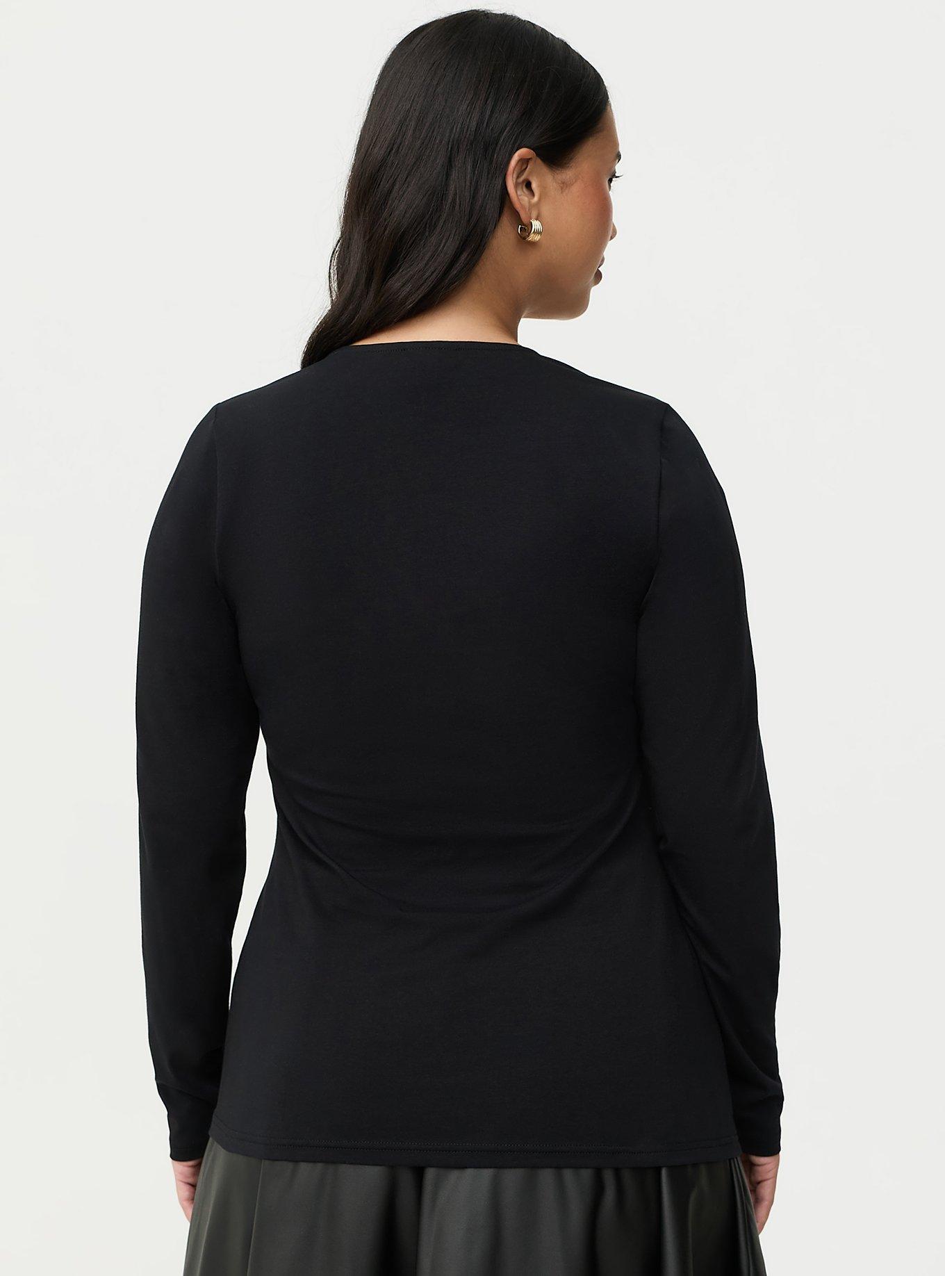 Smoothing Cotton Square Neck Top, DEEP BLACK, alternate