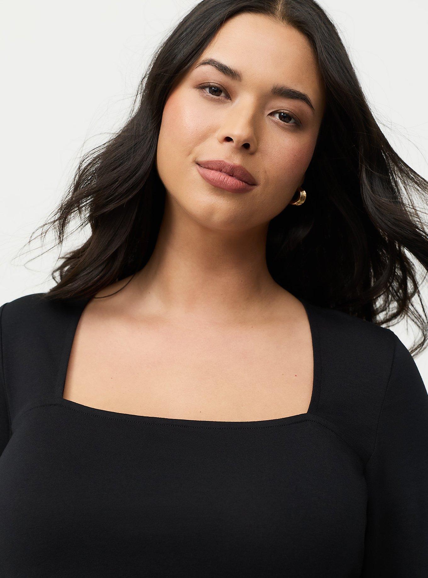 Smoothing Cotton Square Neck Top, DEEP BLACK, alternate