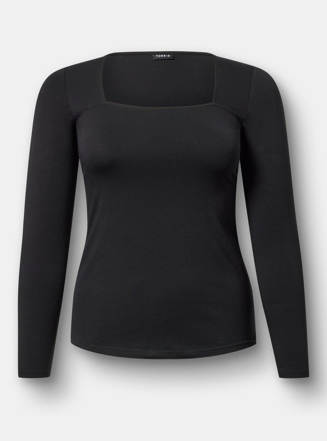 Smoothing Cotton Square Neck Top, DEEP BLACK, hi-res