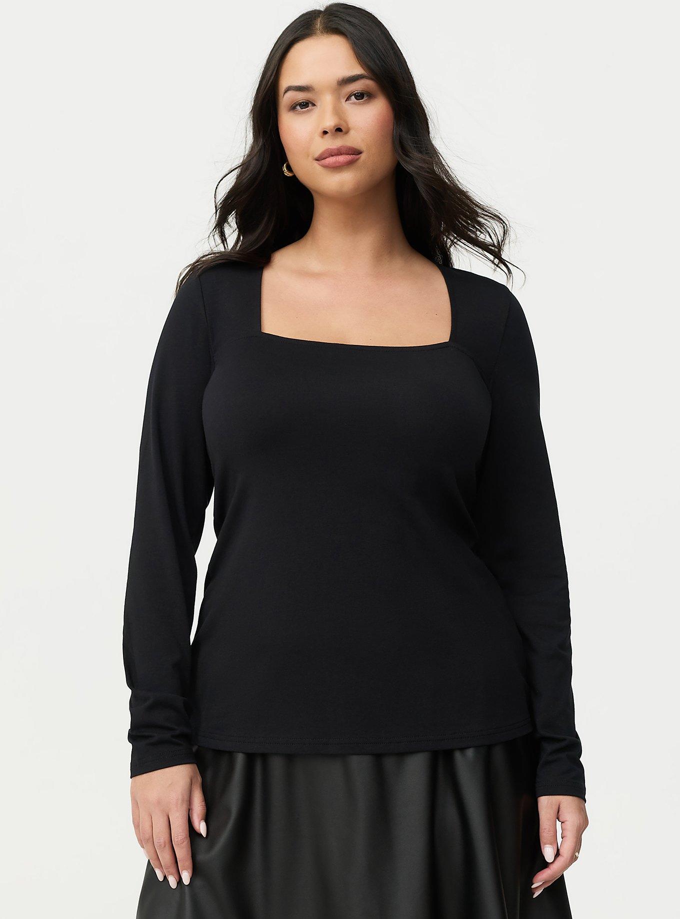 Smoothing Cotton Square Neck Top, DEEP BLACK, hi-res