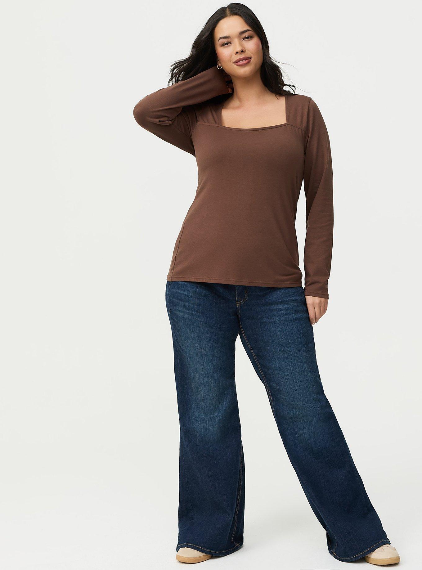 Smoothing Cotton Square Neck Top, CHESTNUT, alternate