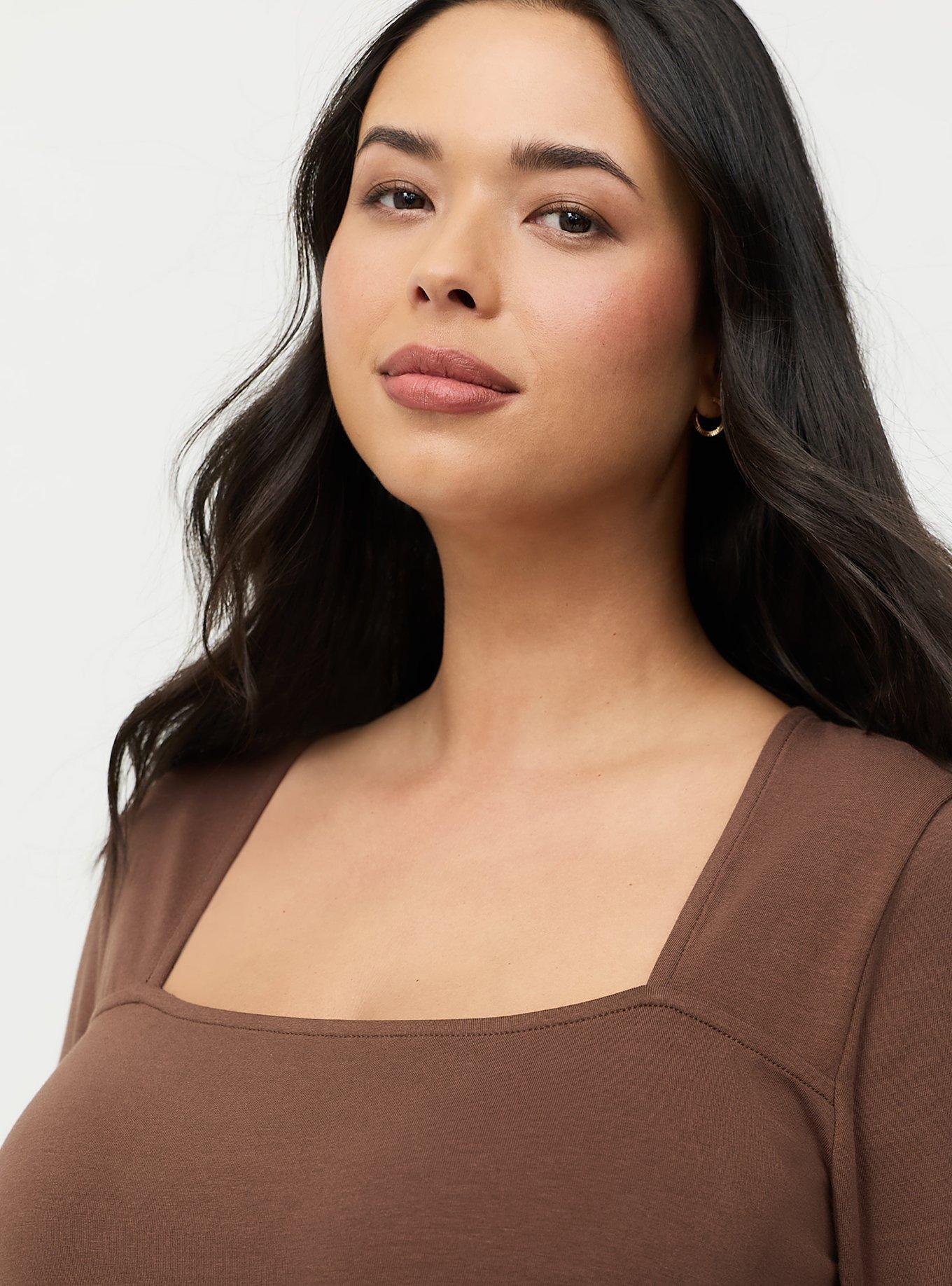 Smoothing Cotton Square Neck Top, CHESTNUT, alternate