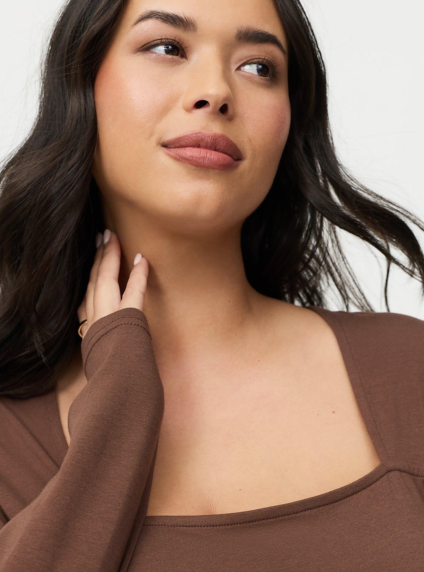 Smoothing Cotton Square Neck Top, CHESTNUT, alternate