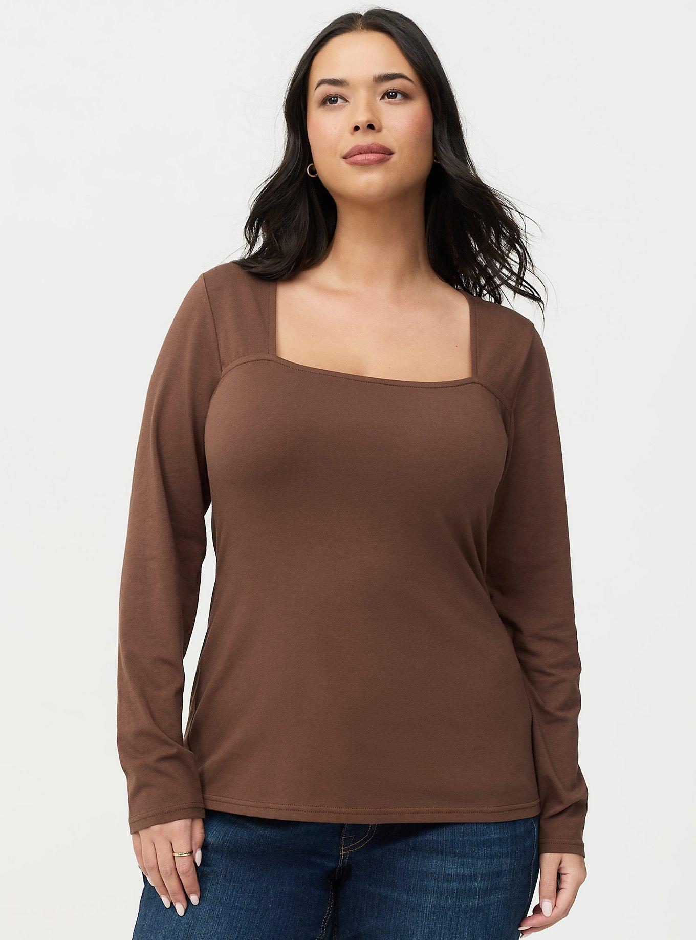 Smoothing Cotton Square Neck Top, CHESTNUT, hi-res