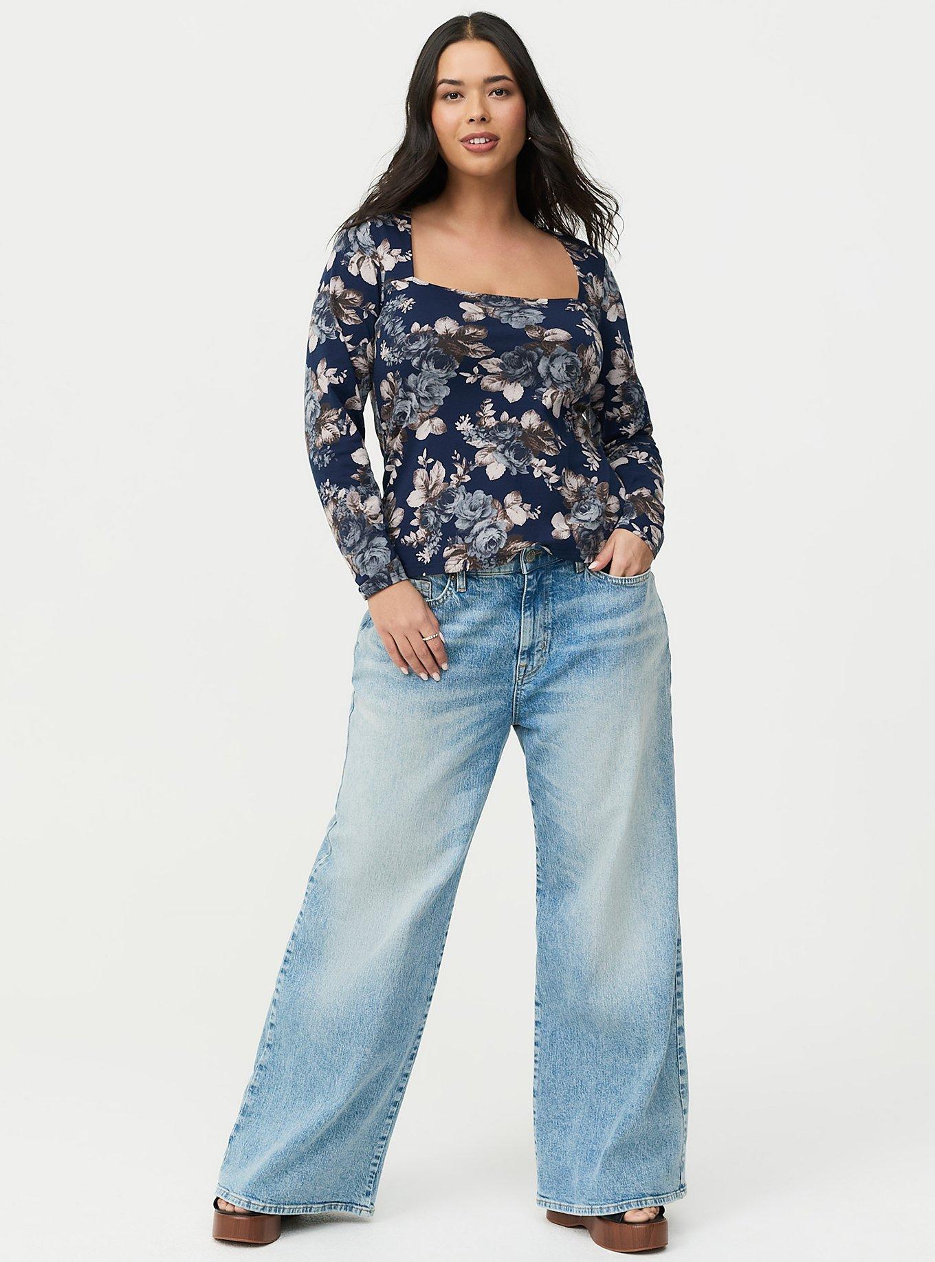 Smoothing Cotton Square Neck Top, MOUNTAIN ROSES FLORAL NAVY, alternate