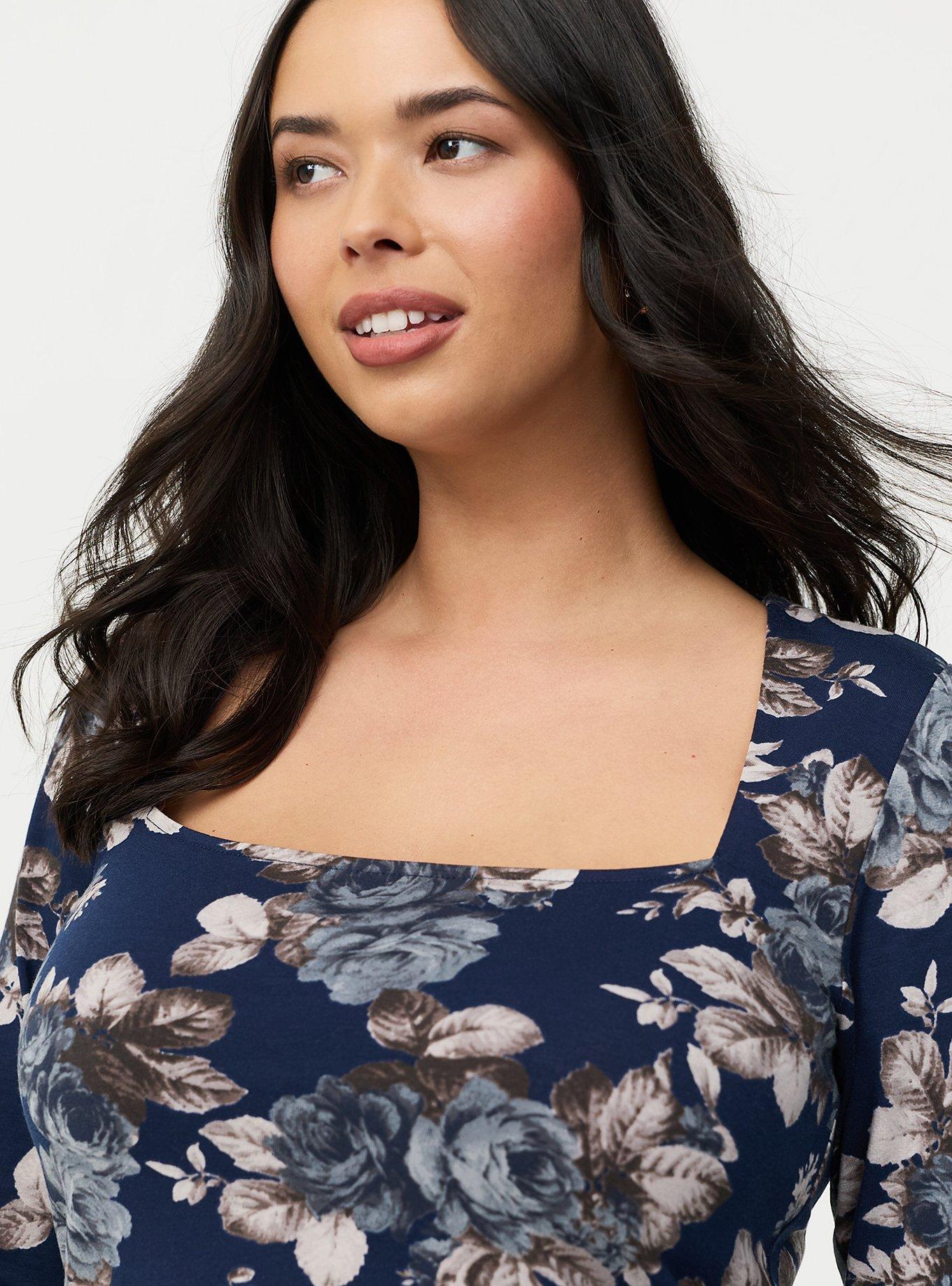 Smoothing Cotton Square Neck Top, MOUNTAIN ROSES FLORAL NAVY, alternate
