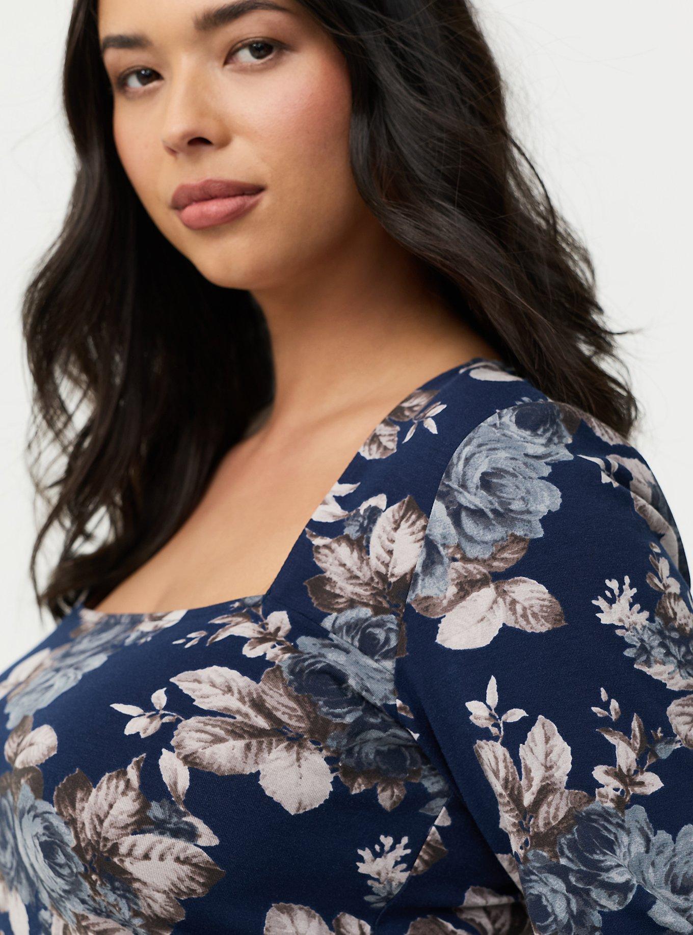 Smoothing Cotton Square Neck Top, MOUNTAIN ROSES FLORAL NAVY, alternate