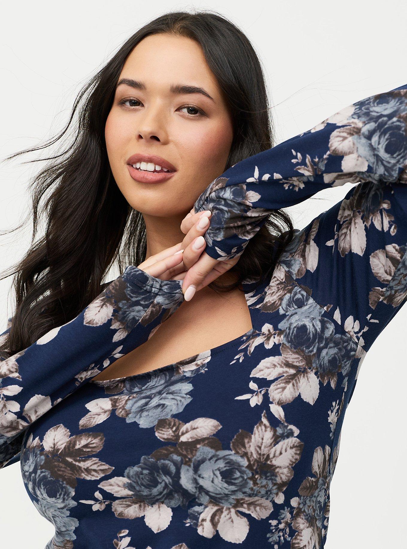 Smoothing Cotton Square Neck Top, MOUNTAIN ROSES FLORAL NAVY, alternate