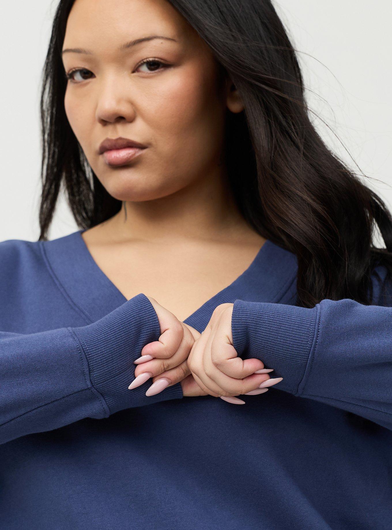 Cozy Fleece V-Neck Relaxed Sweatshirt, OCEANA, alternate