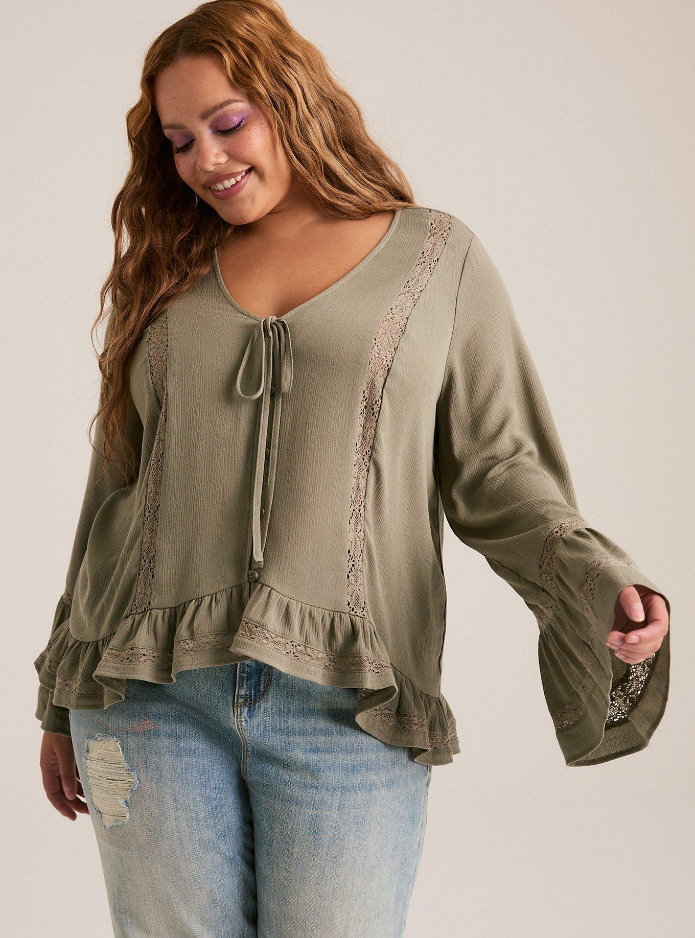 Festi Hi-Low Ruffle Blouse, VETIVER, alternate