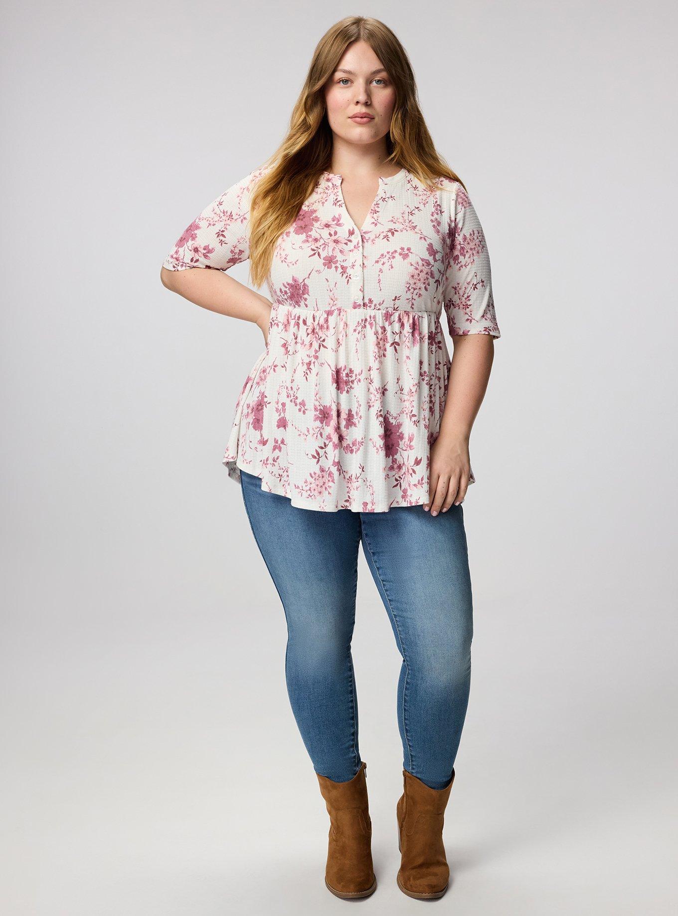 Jersey Babydoll Top, GRACEY FLORAL IVORY, alternate