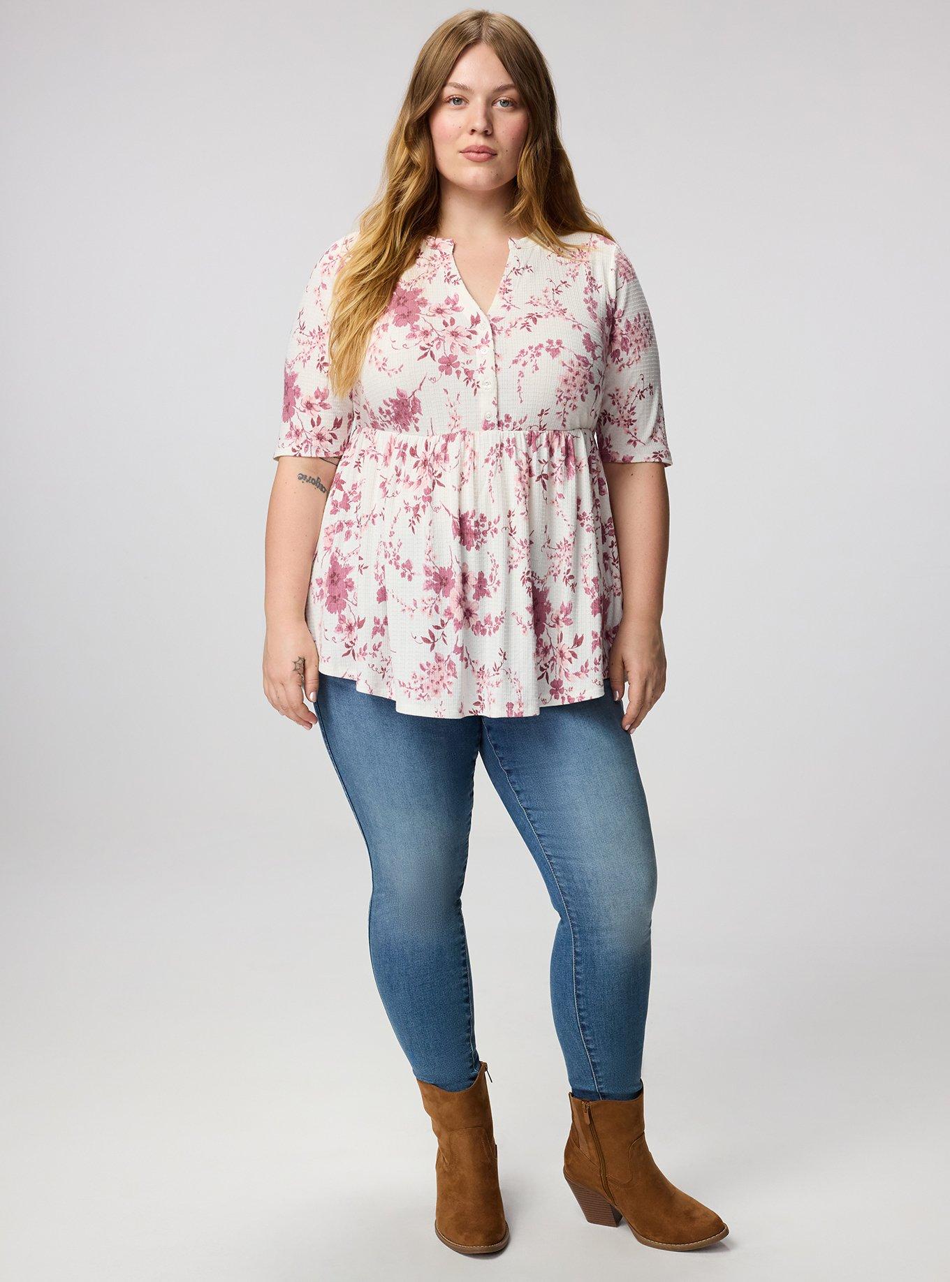 Jersey Babydoll Top, GRACEY FLORAL IVORY, alternate