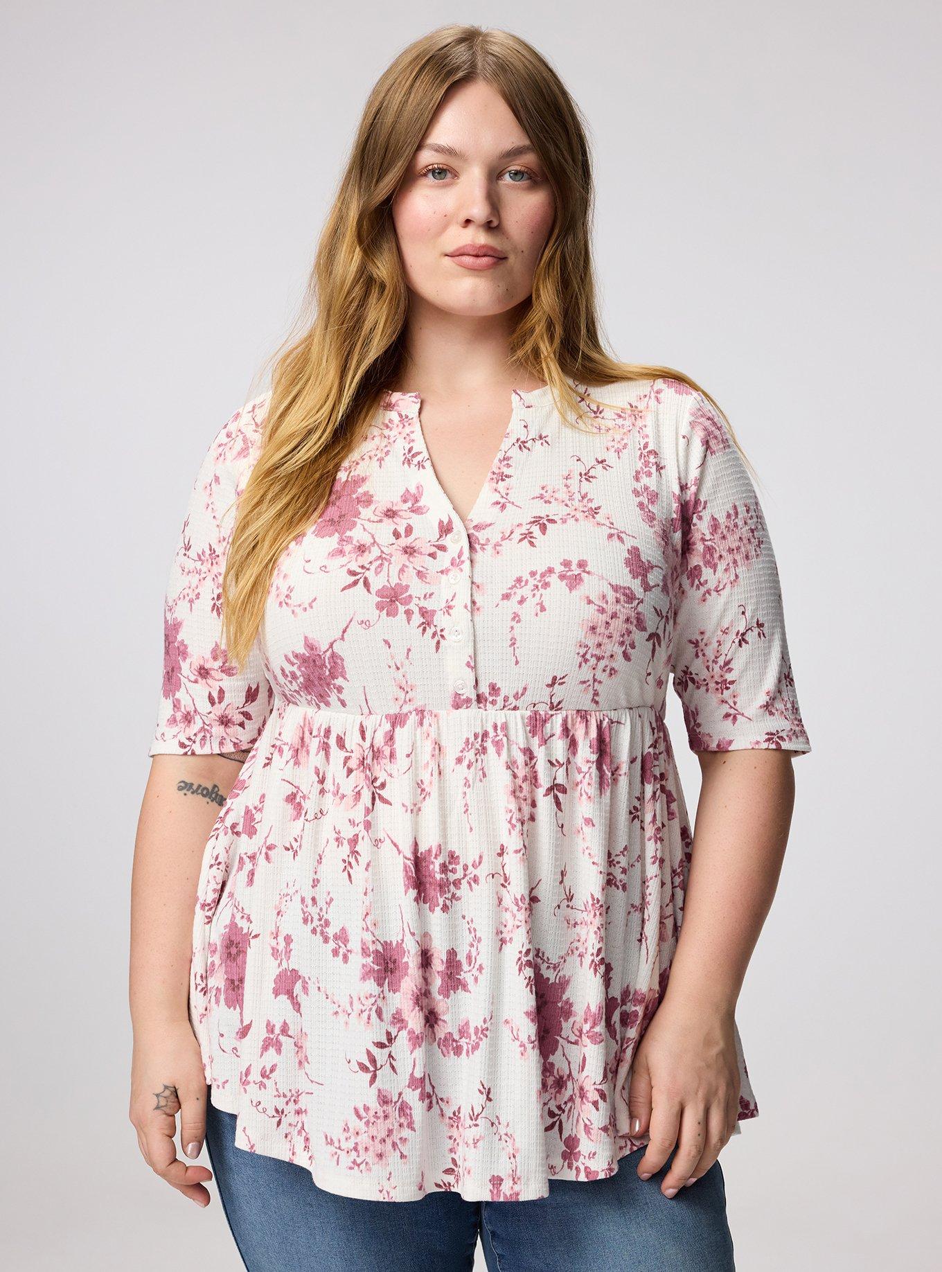 Jersey Babydoll Top, GRACEY FLORAL IVORY, hi-res