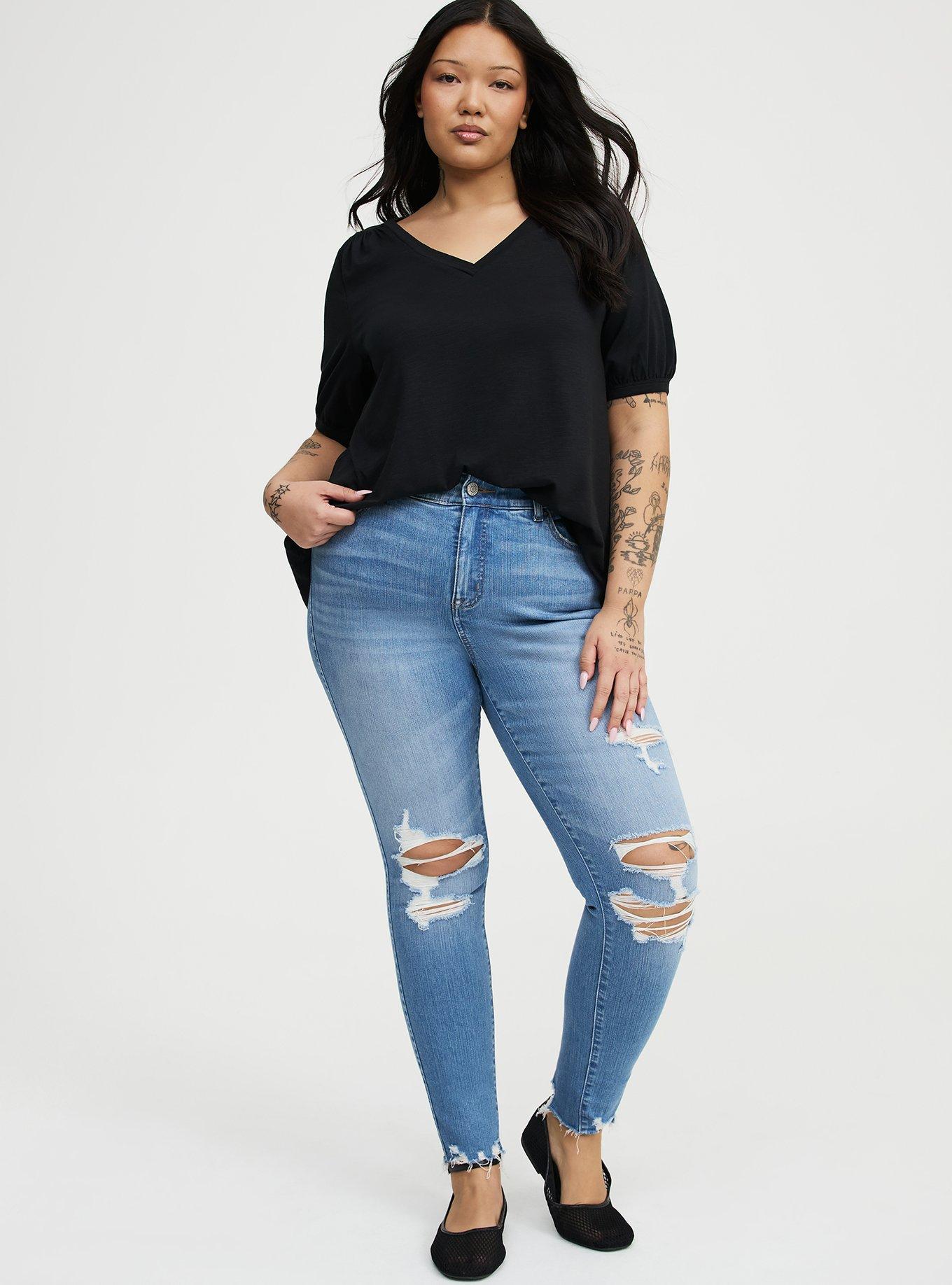 Vintage Slub Shirred Yoke V-Neck Tee, DEEP BLACK, alternate