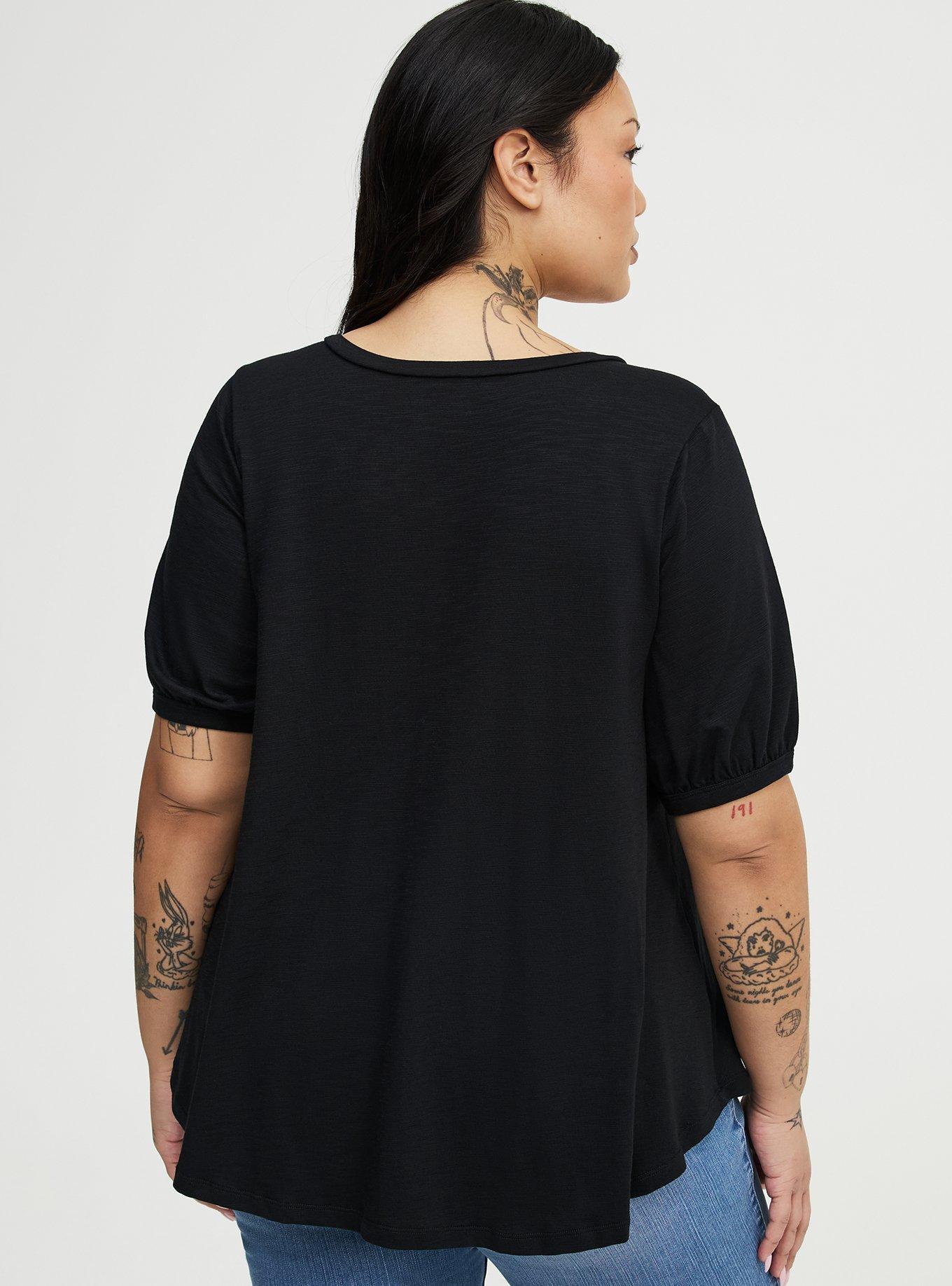 Vintage Slub Shirred Yoke V-Neck Tee, DEEP BLACK, alternate