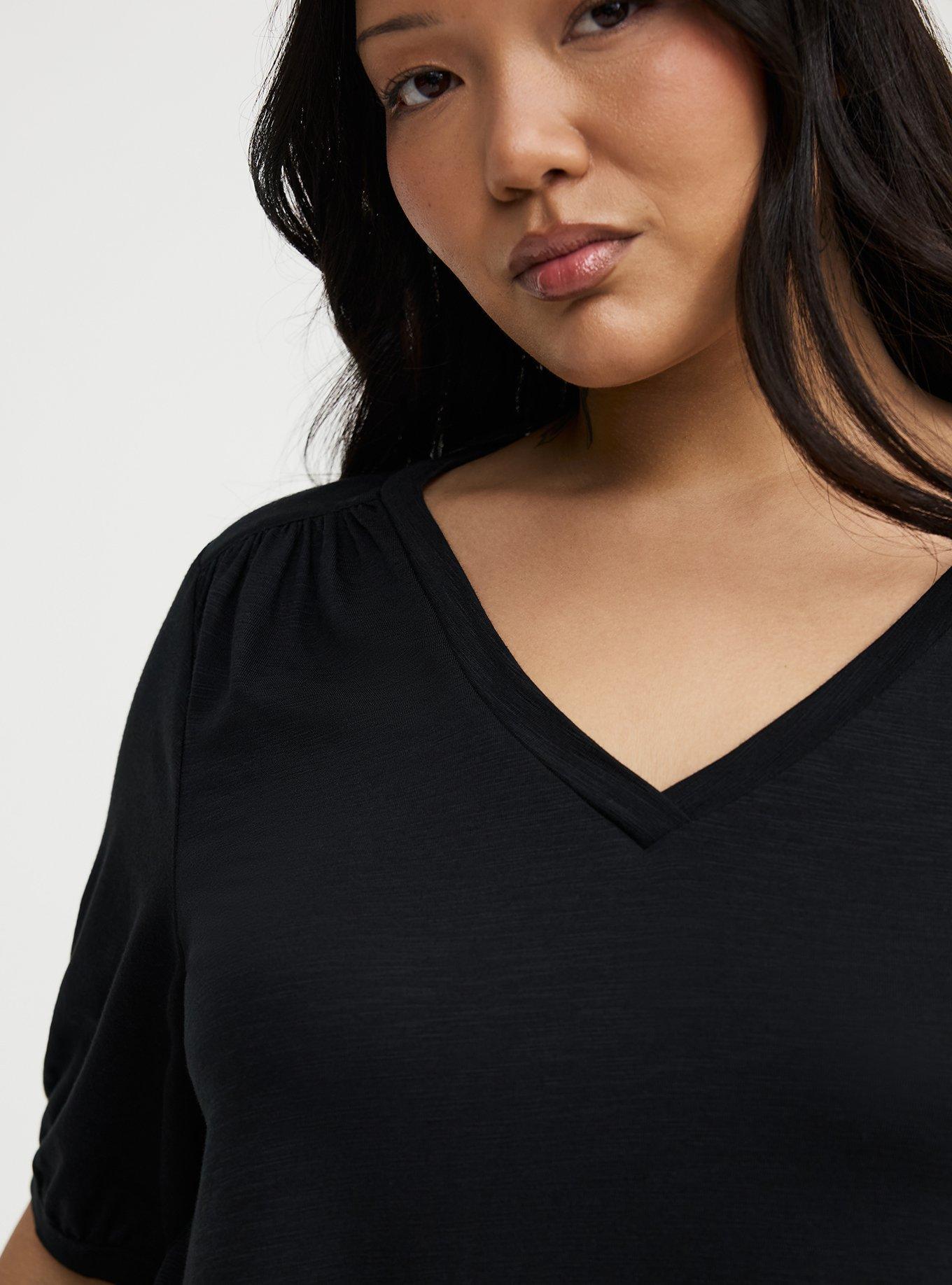 Vintage Slub Shirred Yoke V-Neck Tee, DEEP BLACK, alternate