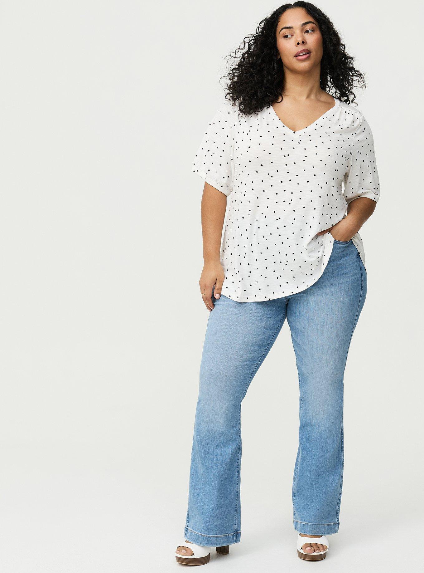 Vintage Slub Shirred Yoke V-Neck Tee, DOTS A LOTS WHITE, alternate