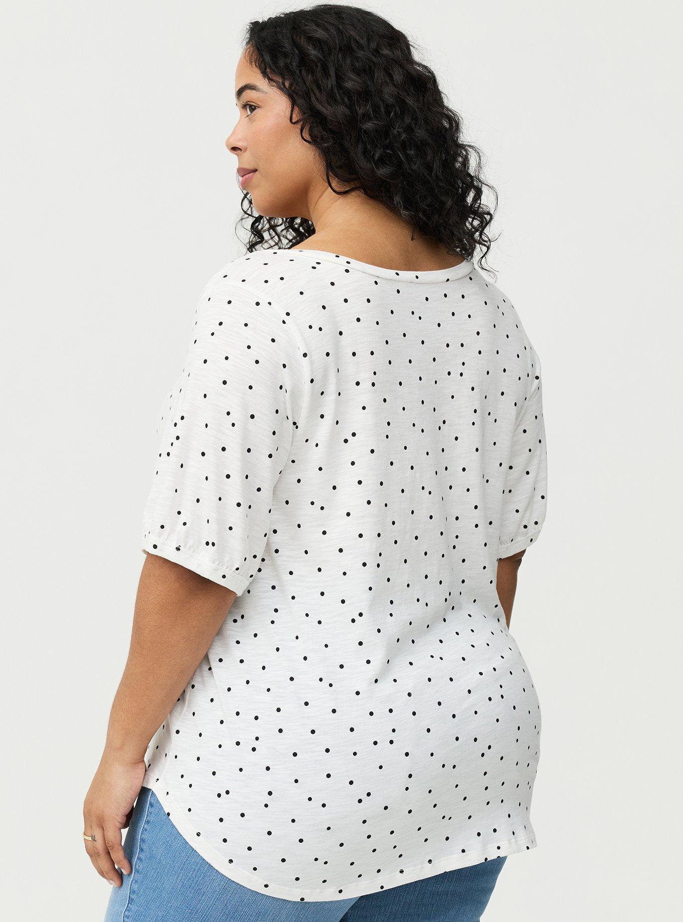 Vintage Slub Shirred Yoke V-Neck Tee, DOTS A LOTS WHITE, alternate