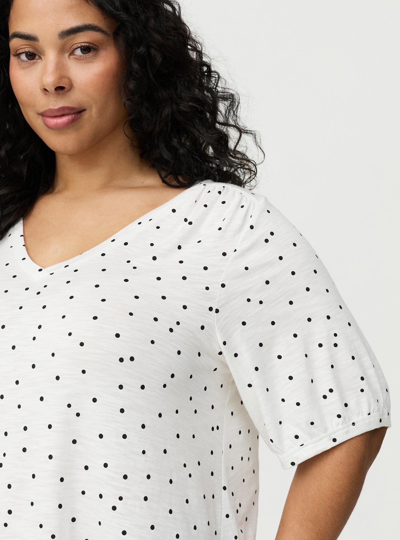 Vintage Slub Shirred Yoke V-Neck Tee, DOTS A LOTS WHITE, alternate