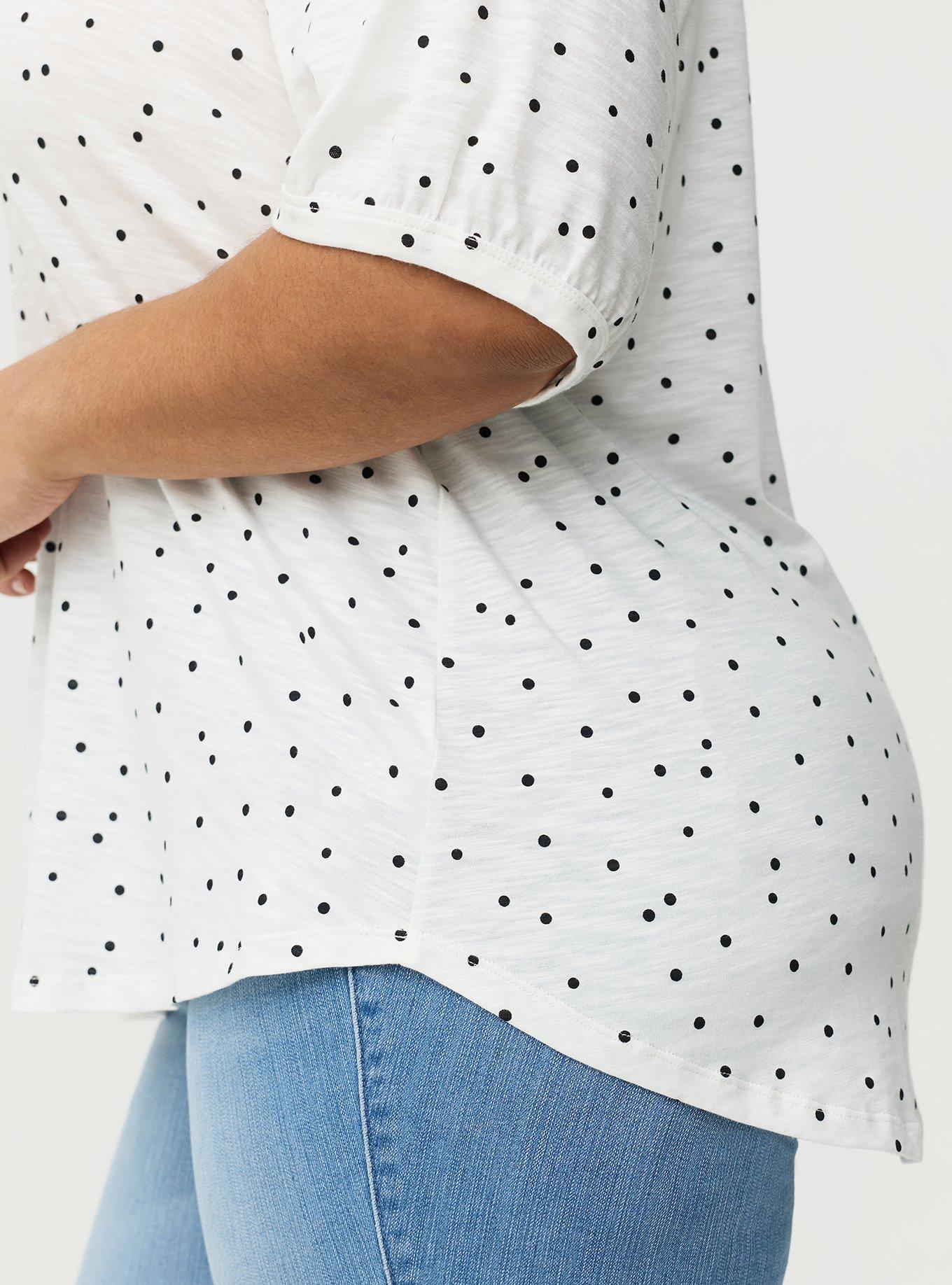 Vintage Slub Shirred Yoke V-Neck Tee, DOTS A LOTS WHITE, alternate