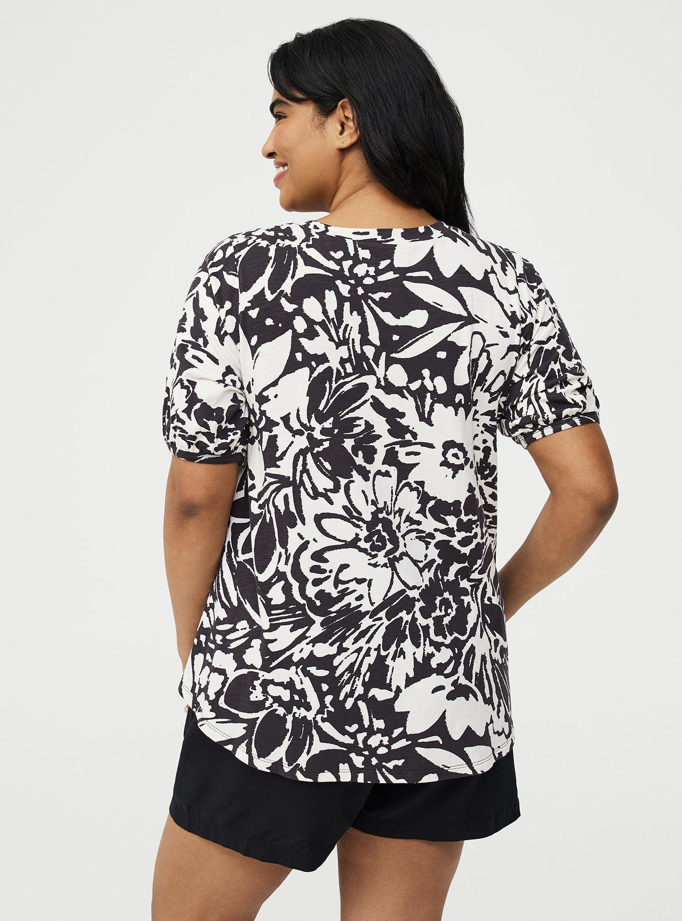 Vintage Slub Shirred Yoke V-Neck Tee, VERONICA FLORAL IVORY, alternate