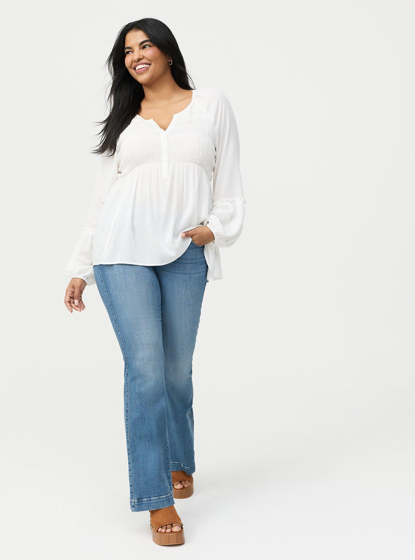 Gauze Henley Smocked Top, BLANC DE BLANC, alternate